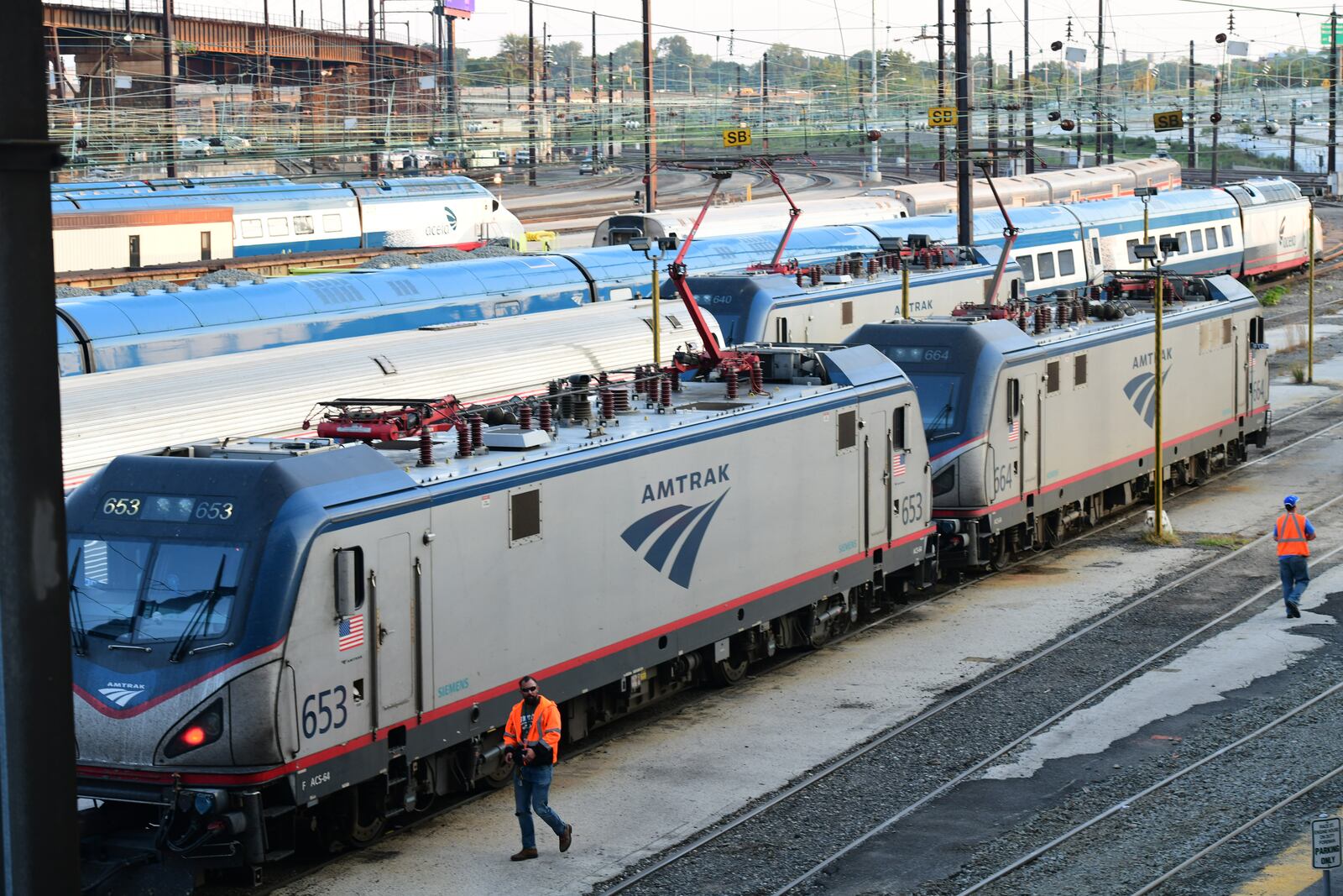 Amtrak trains outside the 30th Street Station in Philadelphia, Sept. 15, 2022. (Mark Makela/The New York Times)