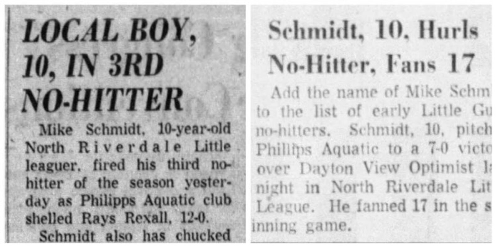 Mike Schmidt no-hitters. DAYTON DAILY NEWS ARCHIVE