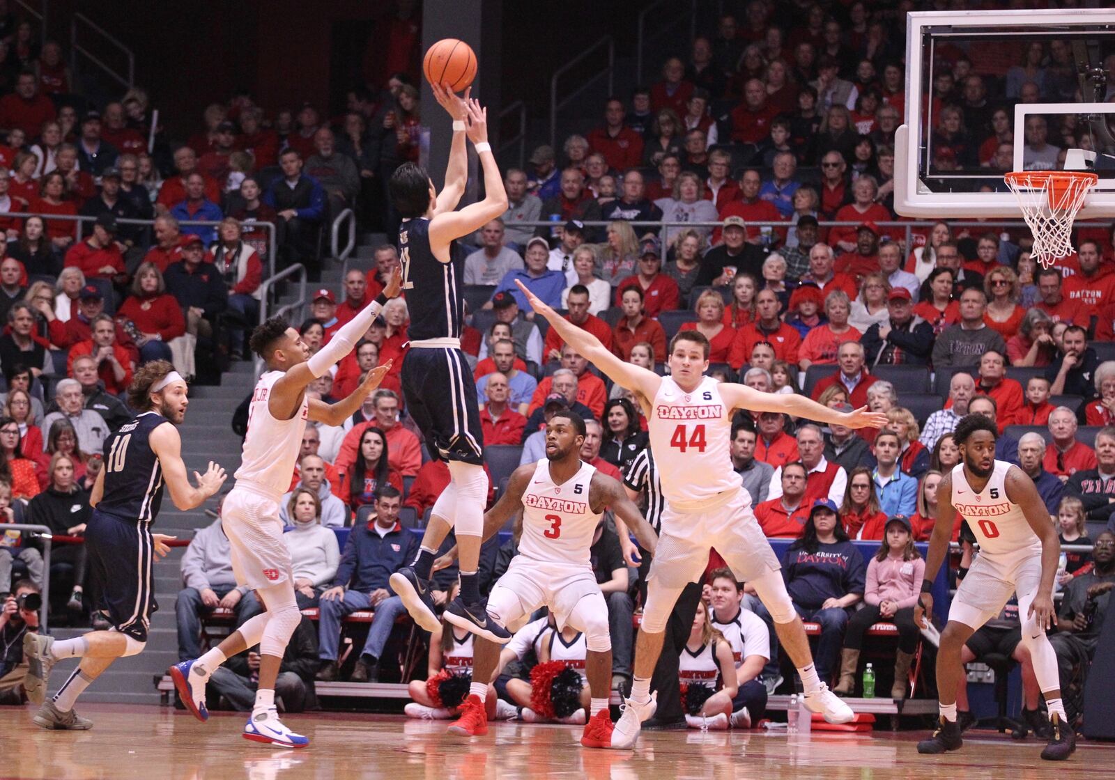 George Washington’s Yuta Watanabe shoots against Dayton on Saturday, March 3, 2018, at UD Arena.