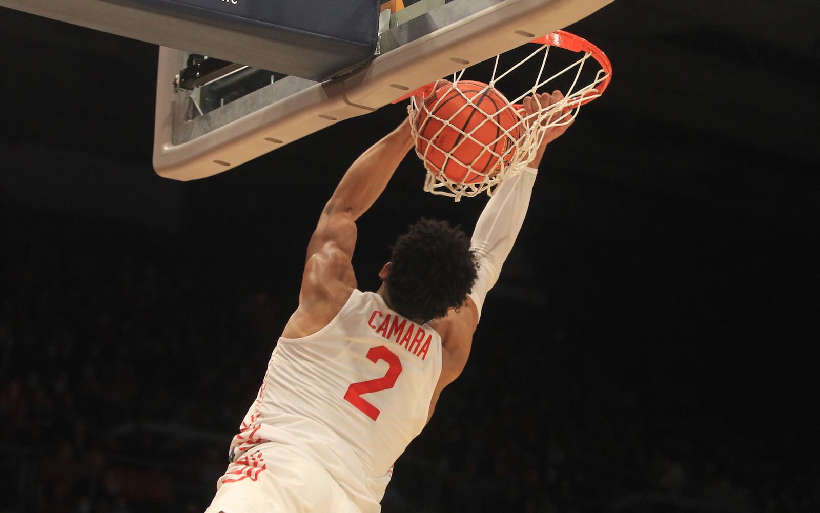 Dayton's Toumani Camara dunks against Cedarville in the first half on Monday, Nov. 1, 2021, at UD Arena. David Jablonski/Staff