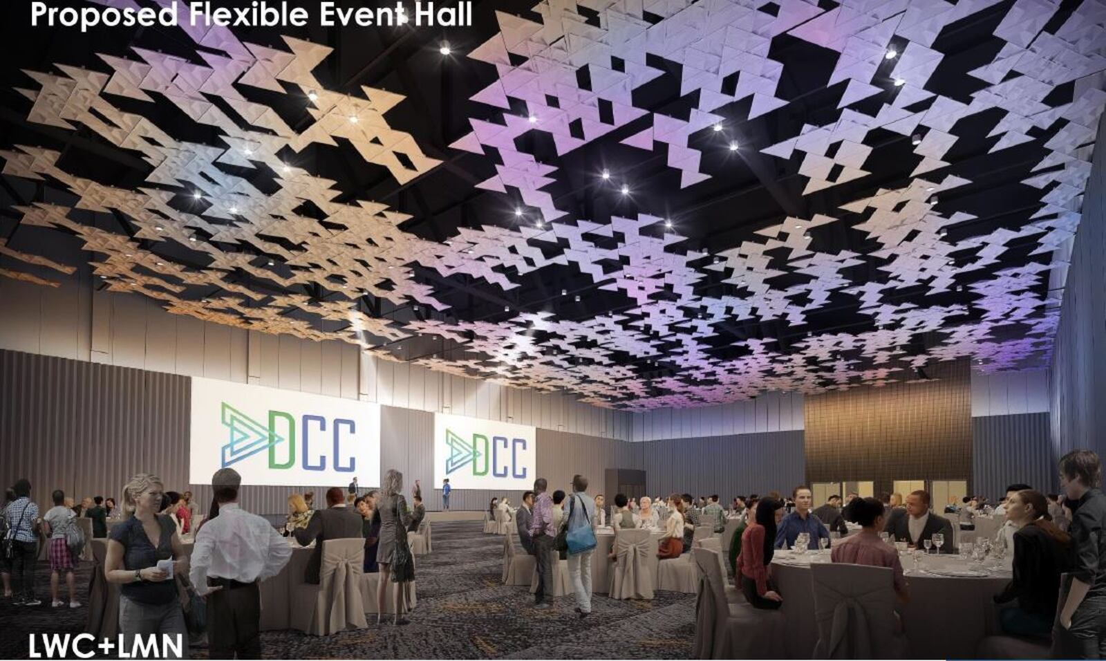 A conceptual and visioning rendering of the Dayton Convention Center's new flex space, or multi-event space. CONTRIBUTED