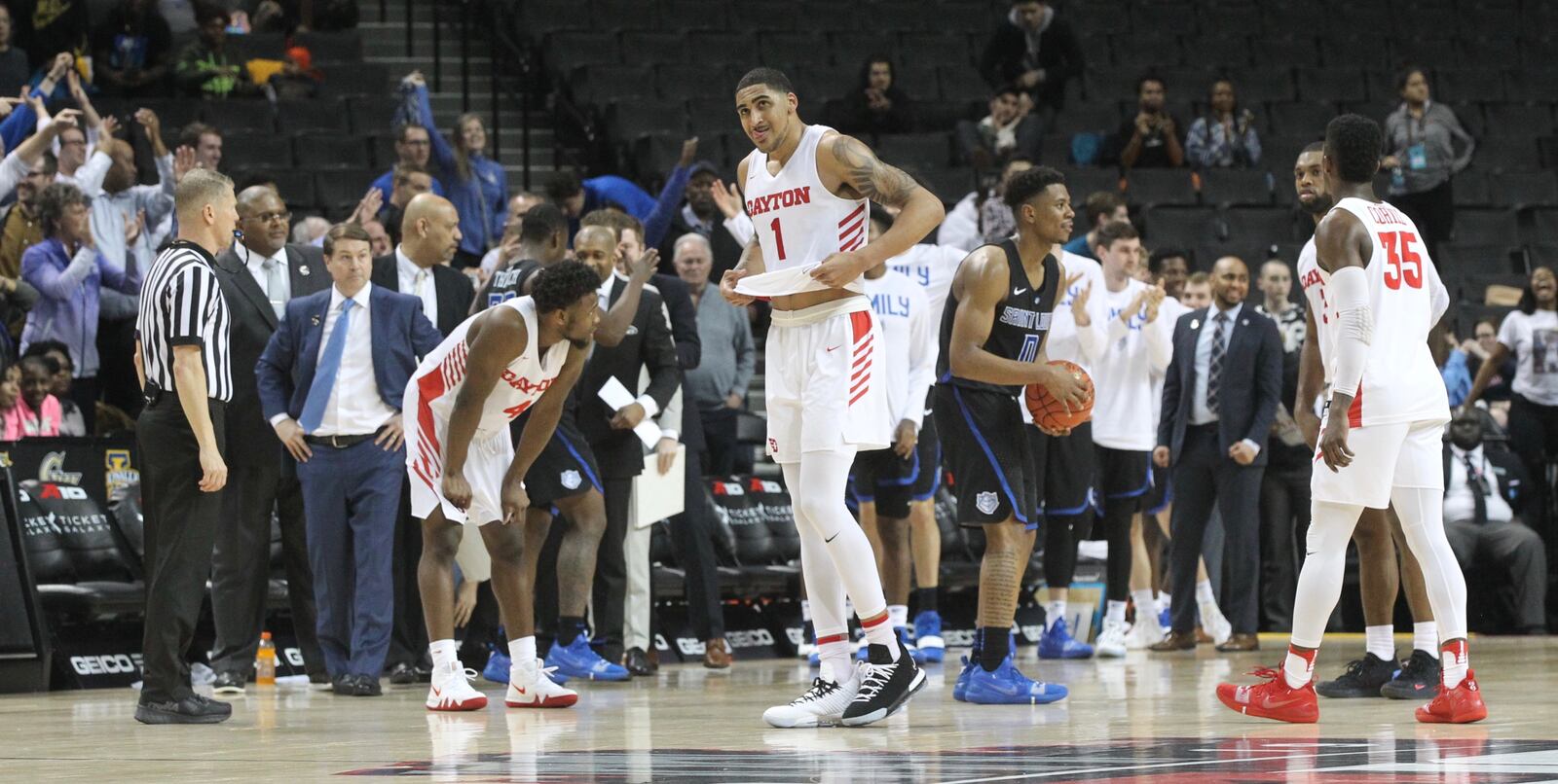 Dayton against Saint Louis in the quarterfinals of the Atlantic 10 tournament on Friday, March 15, 2019, at the Barclays Center in Brooklyn, N.Y. David Jablonski/Staff