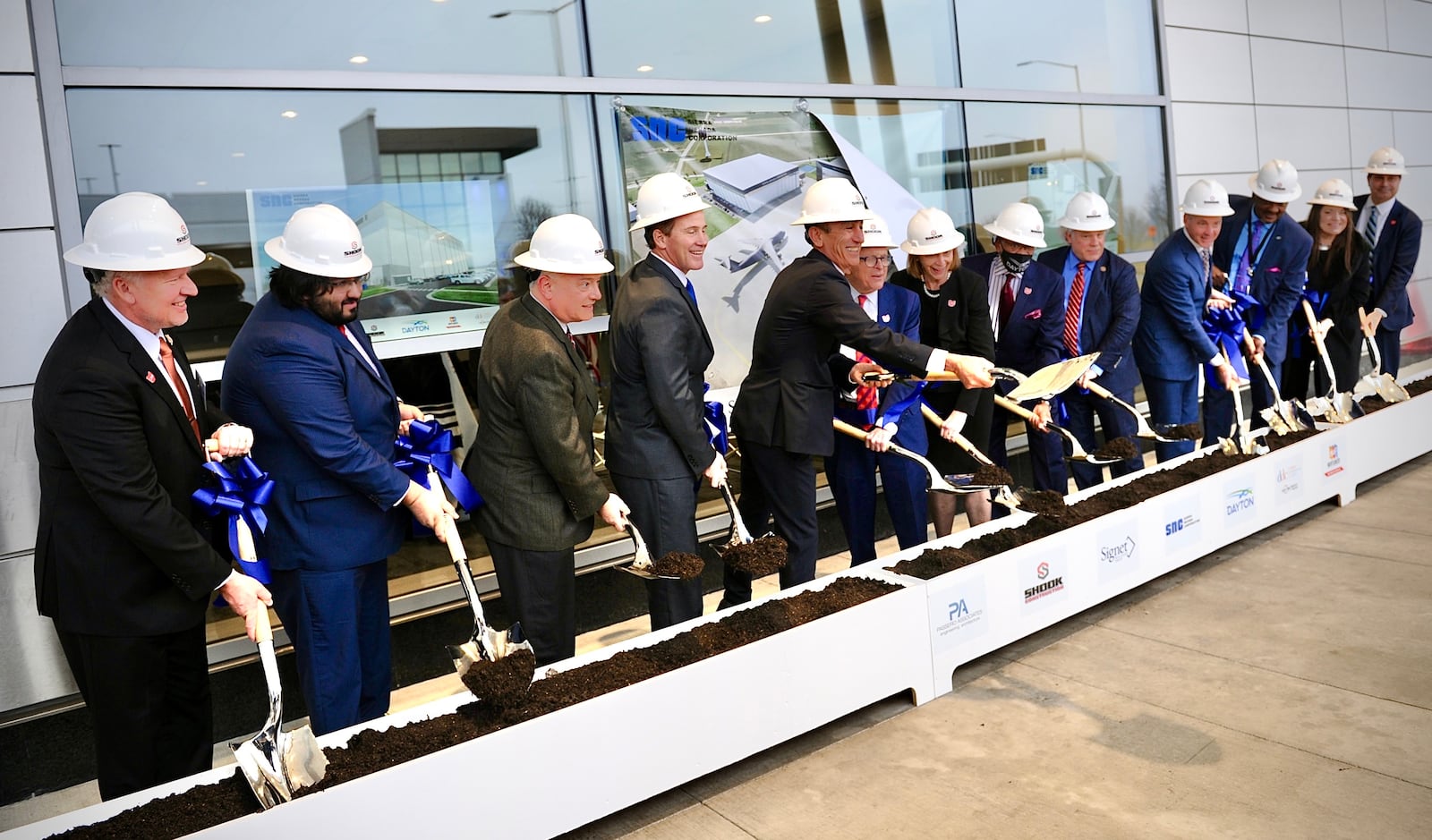 The groundbreaking ceremony for Sierra Nevada’s new aviation modification facility at Dayton International Airport Wednesday, February 2, 2022. MARSHALL GORBY \STAFF