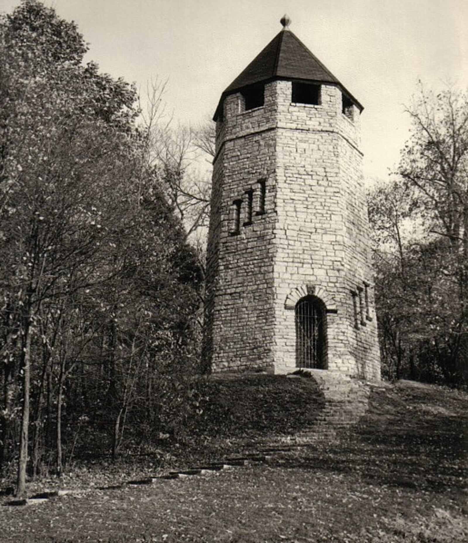 The turret-shaped stone tower at Hills & Dales Metropark was built by the National Youth Administration and opened in approximately 1940. CONTRIBUTED