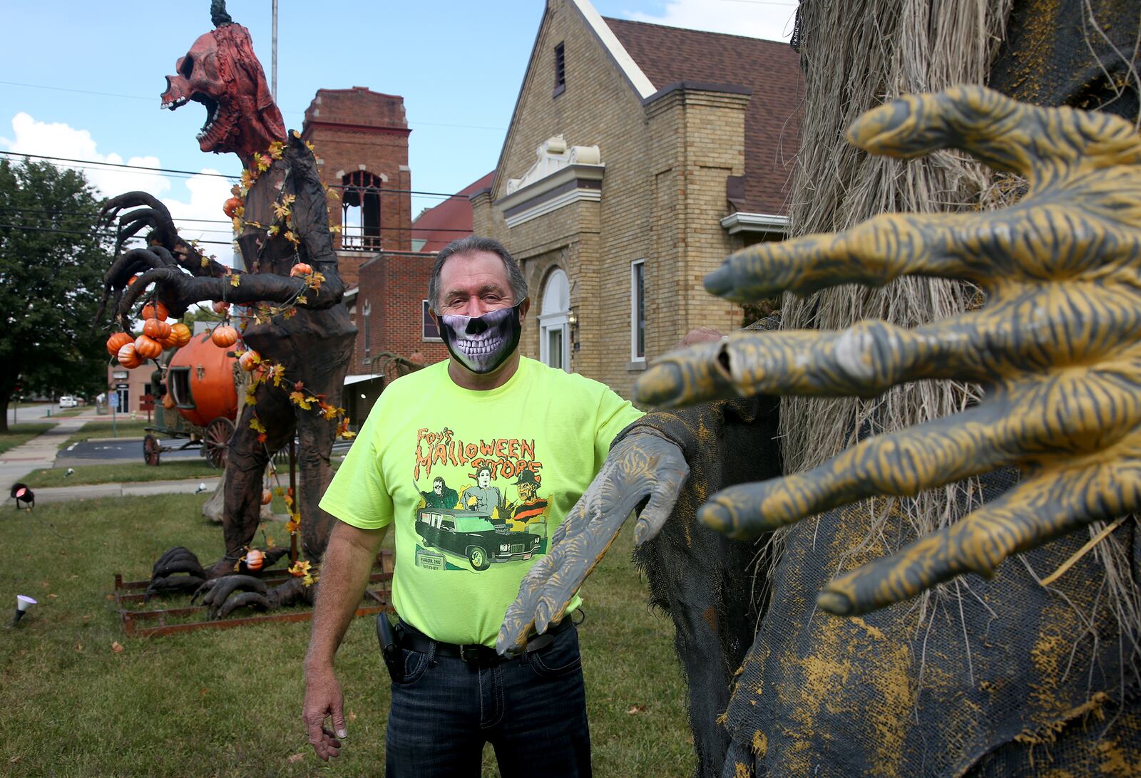 Despite the pandemic, Mike Foy, the owner of Foy’s Halloween stores, has kept his ghoulish tradition alive this year with spooky outdoor displays in downtown Fairborn. Hearses, caskets and creatures abound. You never know what you’ll find when you turn a corner. LISA POWELL / STAFF