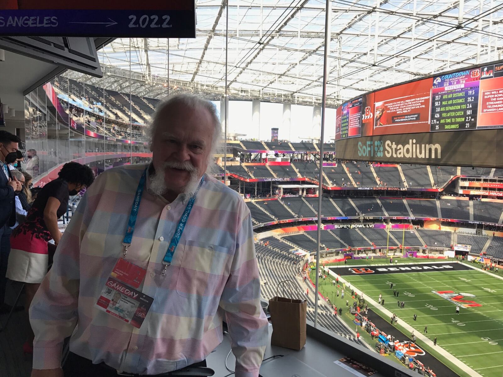 Columnist Tom Archdeacon at Super Bowl LVI at SoFi Stadum in Los Angeles on Sunday, Feb. 13, 2022.