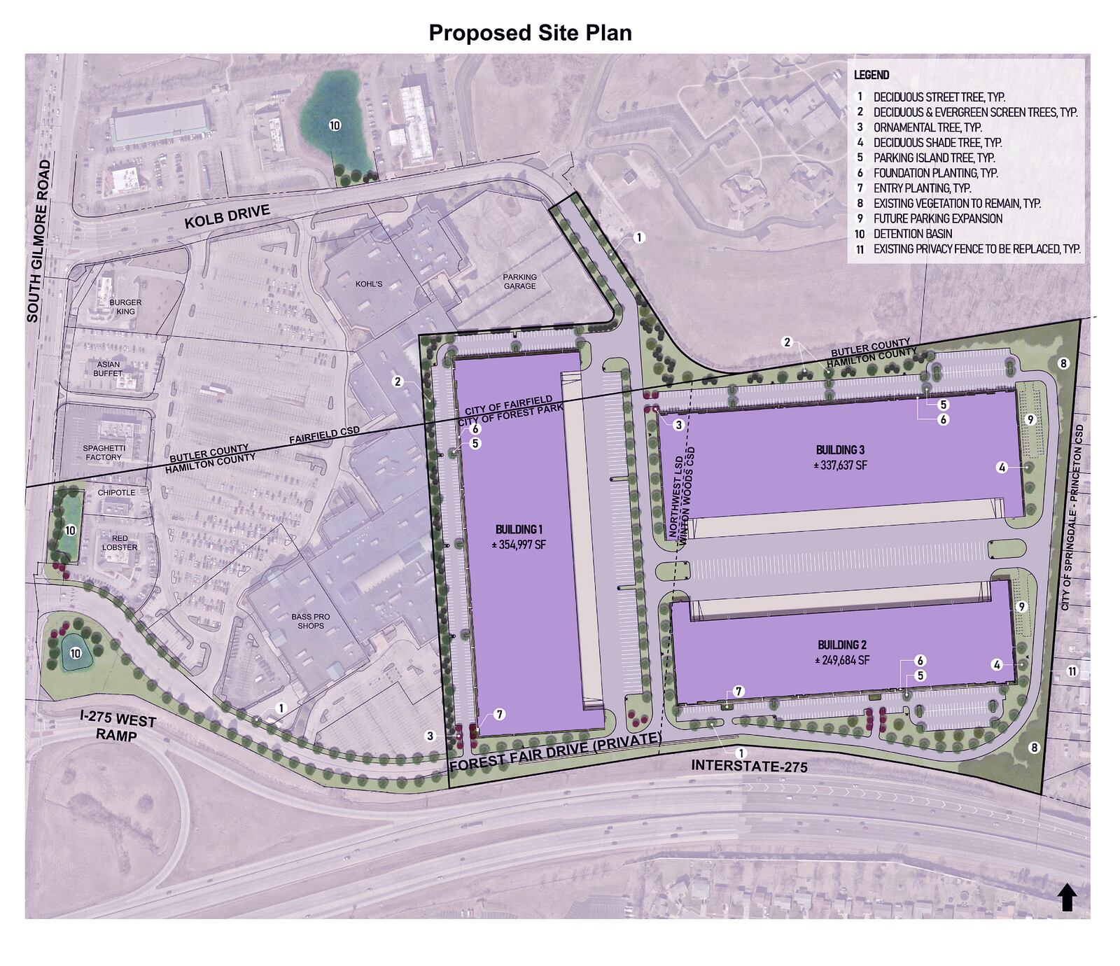 Three light industrial buildings are planned for the back side of the former Forest Fair property. Contributed photo