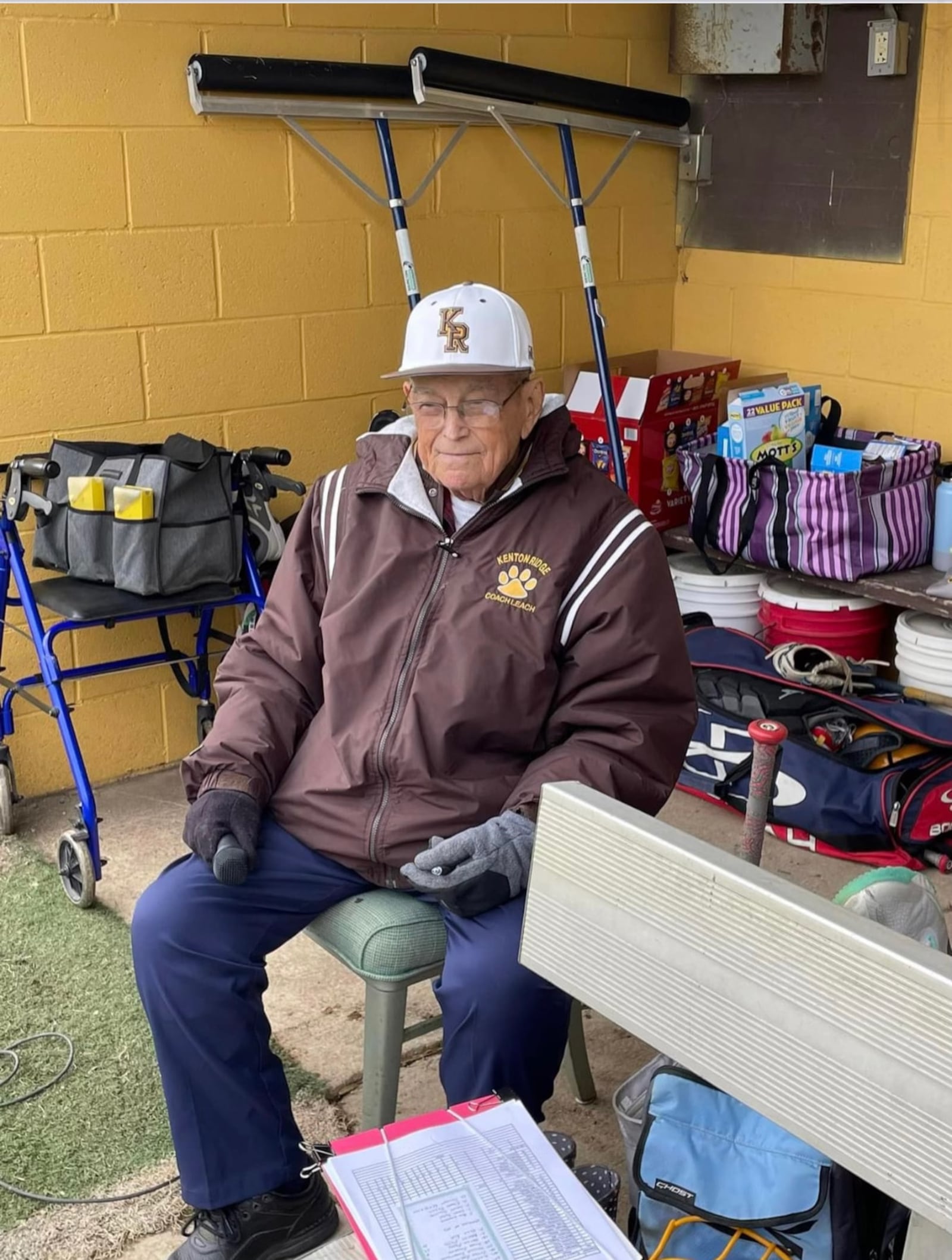 Emil Leach in the Kenton Ridge softball dugout in the spring of 2023. Contributed photo