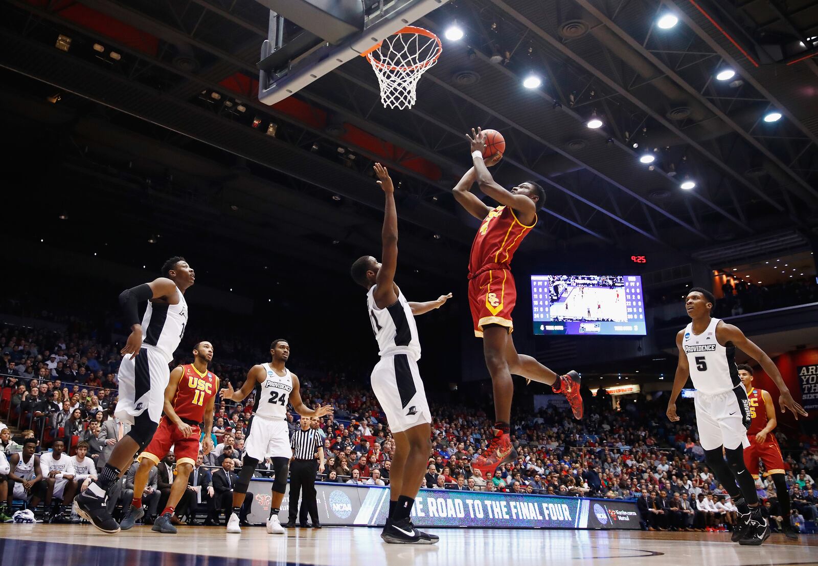 DAYTON, OH - MARCH 15: Chimezie Metu #4 of the USC Trojans shoots the ball in the first half against the Providence Friars during the First Four game in the 2017 NCAA Men’s Basketball Tournament at UD Arena on March 15, 2017 in Dayton, Ohio. (Photo by Gregory Shamus/Getty Images)