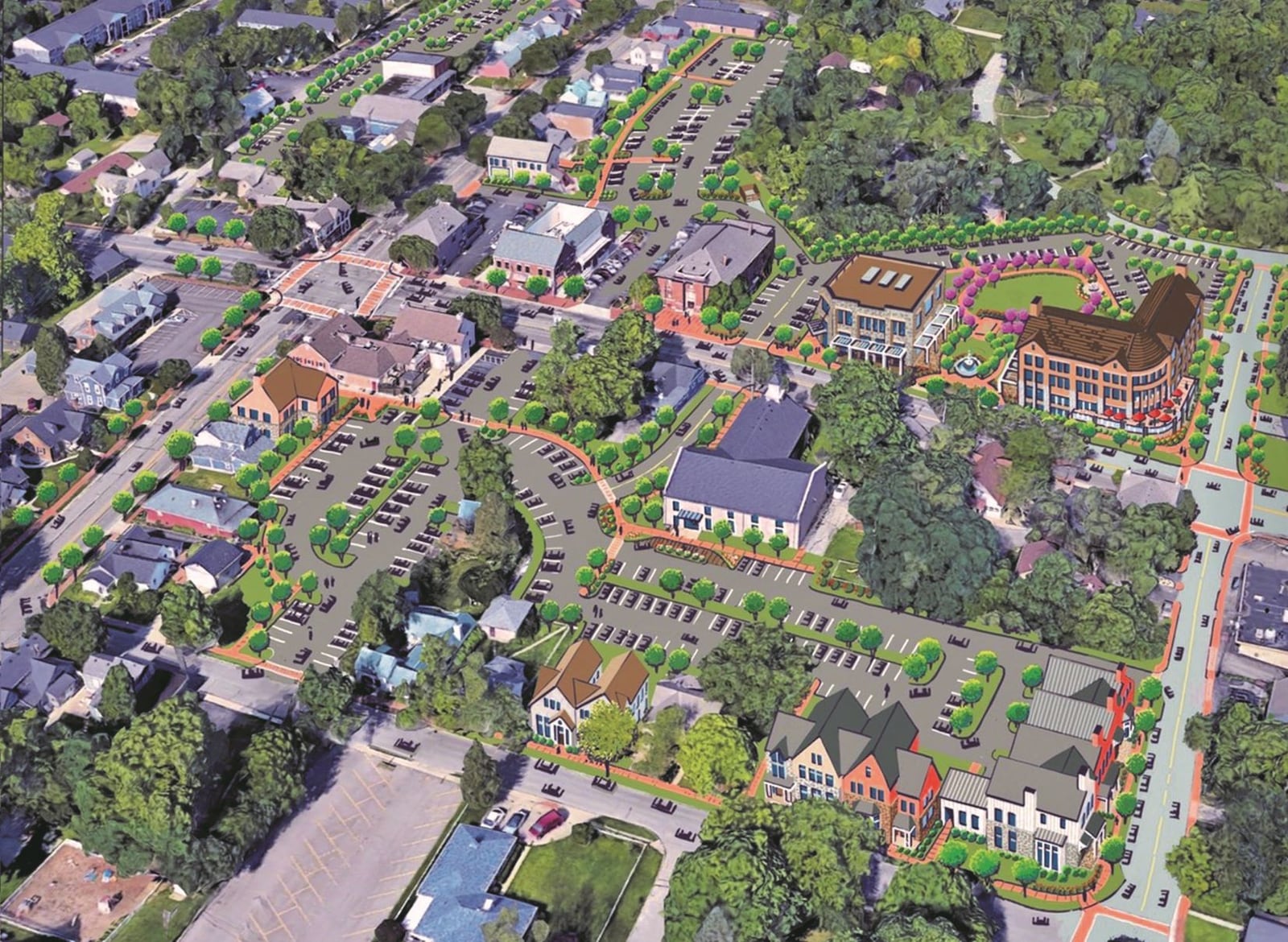 This image shows plans for Centerville’s Uptown project from an aerial view. CONTRIBUTED