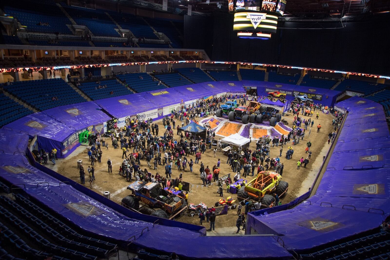 Krysten Anderson in Grave Digger, Elvis Lainez in El Toro Loco and Shane Phreed in Hooked are among the competitors when Monster Jam returns to the Nutter Center in Fairborn on Saturday and Sunday, Nov. 5 and 6. CONTRIBUTED/FELD ENTERTAINMENT INC.