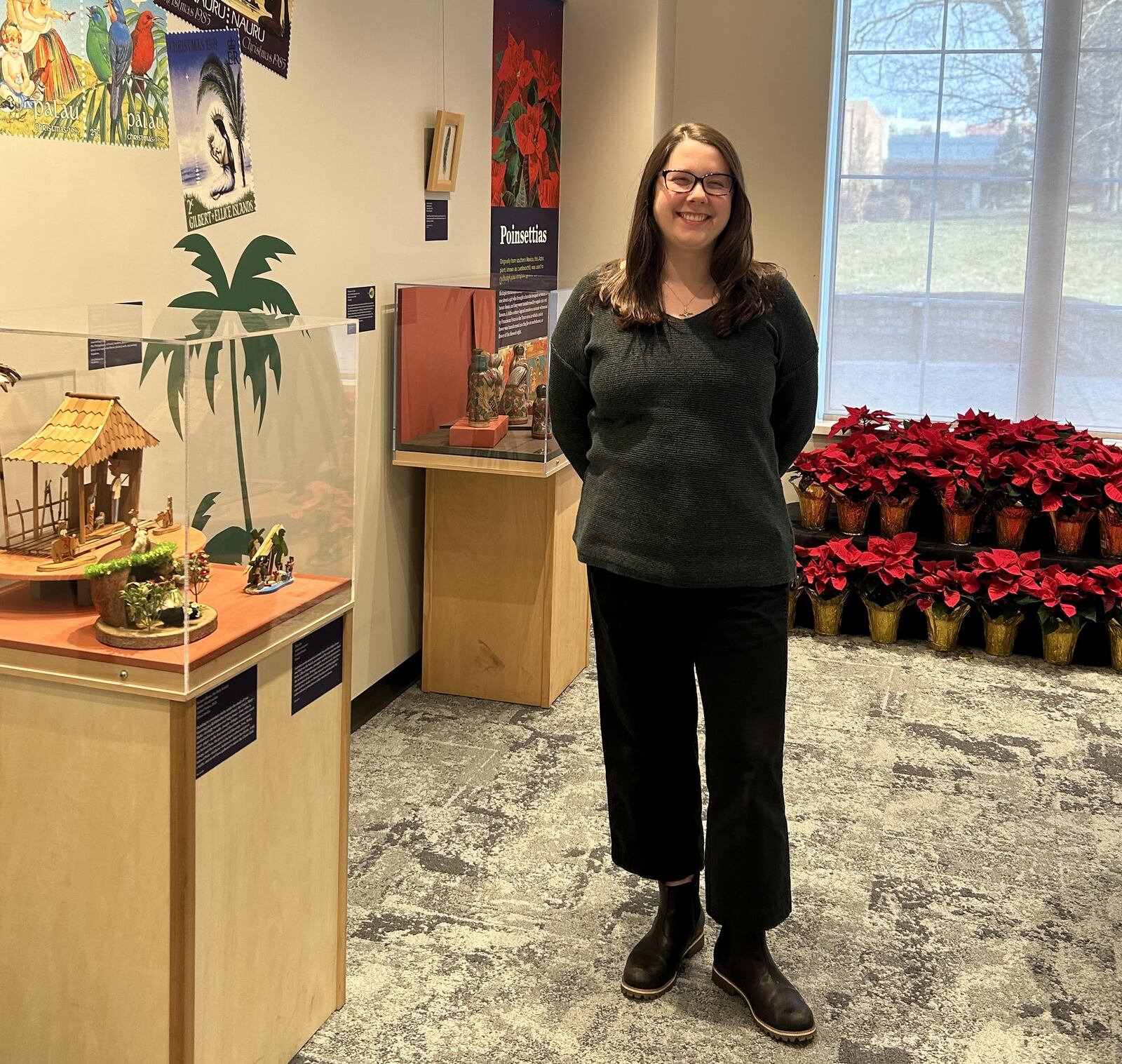 Bridget Retzloff, Visual Resources Librarian for the Marian Library at the University of Dayton, chose this year’s theme for the nativity exhibit that focuses on the intersection of Christmas and nature. CONTRIBUTED