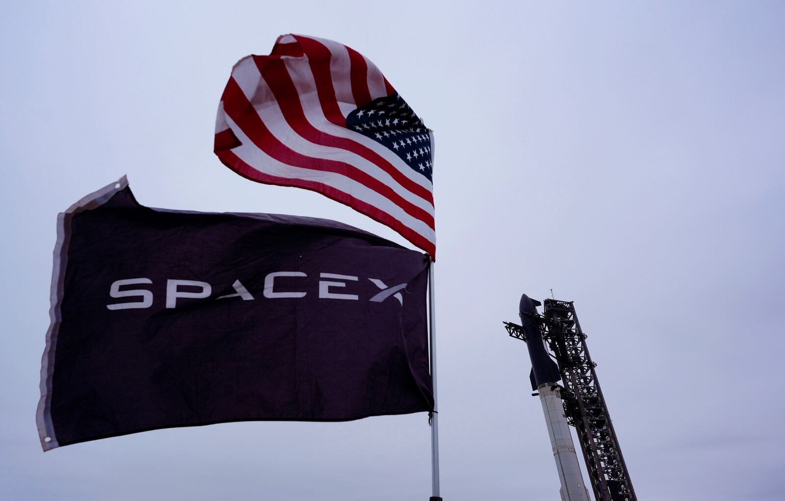 SpaceX's mega rocket Starship is prepared for a test flight from Starbase in Boca Chica, Texas, Sunday, Jan. 12, 2025. (AP Photo/Eric Gay)