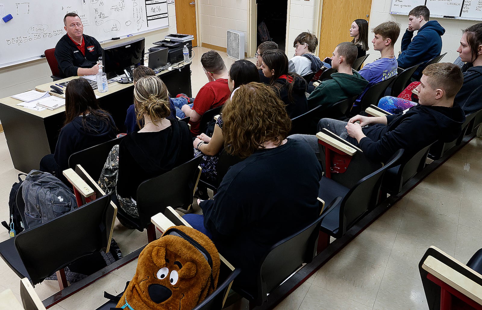 Tecumseh High School ROTC Instructor Maj. Doug Couch teaching class. The district has a budget reduction plan in place over the next several years. This includes to cut over $800,000 for the 2025-26, over $600,000 if the levy doesn't pass in May, and another over $1 million if two renewal levies fail and new money is not passed, which would include the ROTC program. MARSHALL GORBY\STAFF