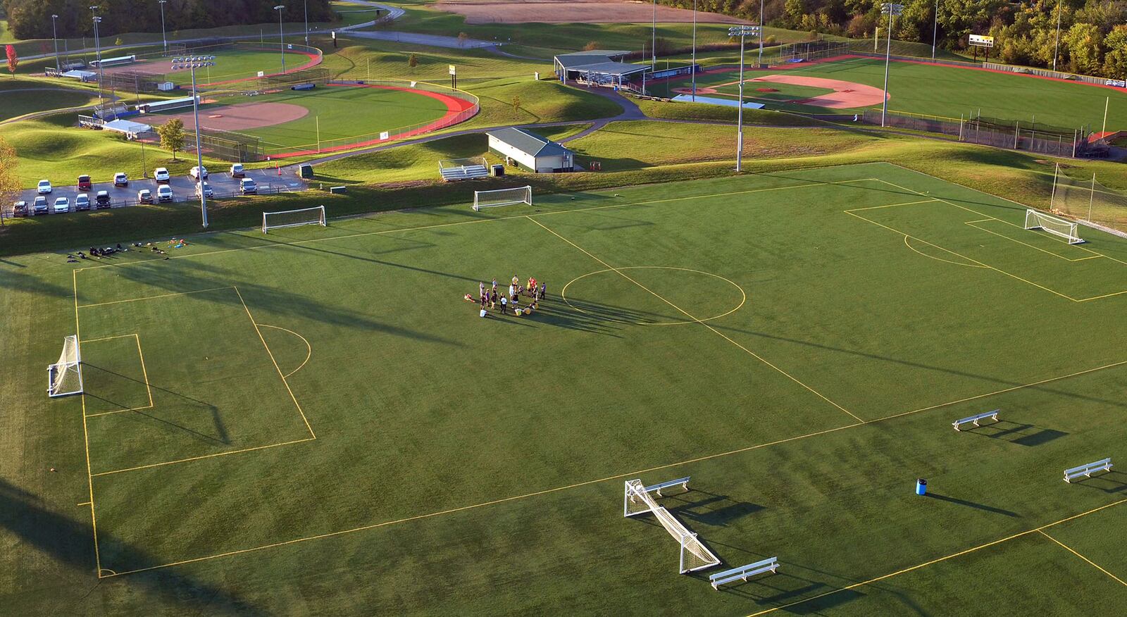 One of two lighted, regulation size soccer fields at Athletes in Action Sports Complex in Xenia.  Built on land from the former Ohio Veteran's Children's Home, Athletes in Action installed seven synthetic turf playing fields in 2006 including two soccer, two softball, one baseball and one football field.  TY GREENLEES / STAFF