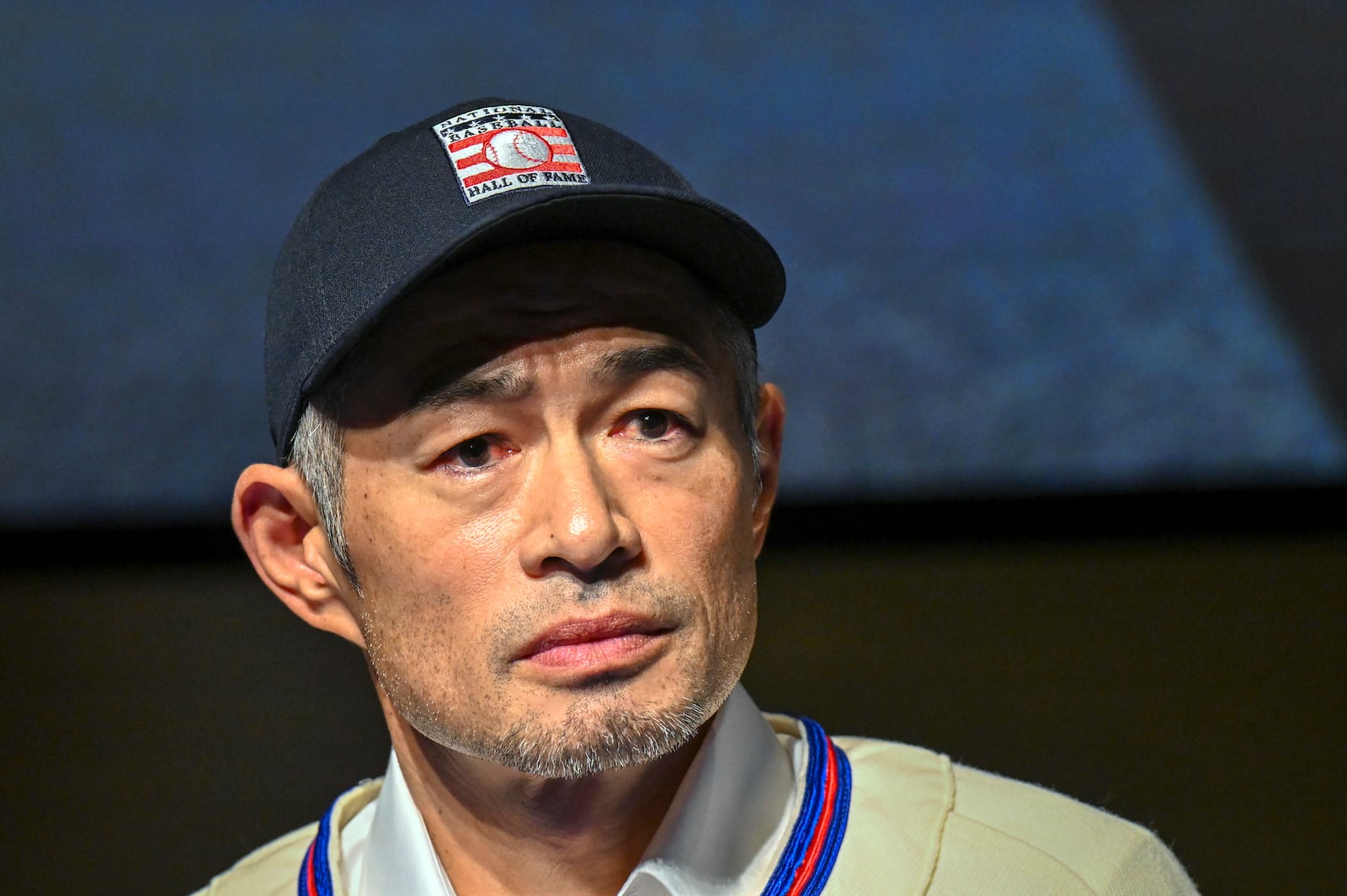 Newly-elected Baseball Hall of Fame inductee Ichiro Suzuki talks to reporters during a news conference Thursday, Jan. 23, 2025, in Cooperstown, N.Y. (AP Photo/Hans Pennink)