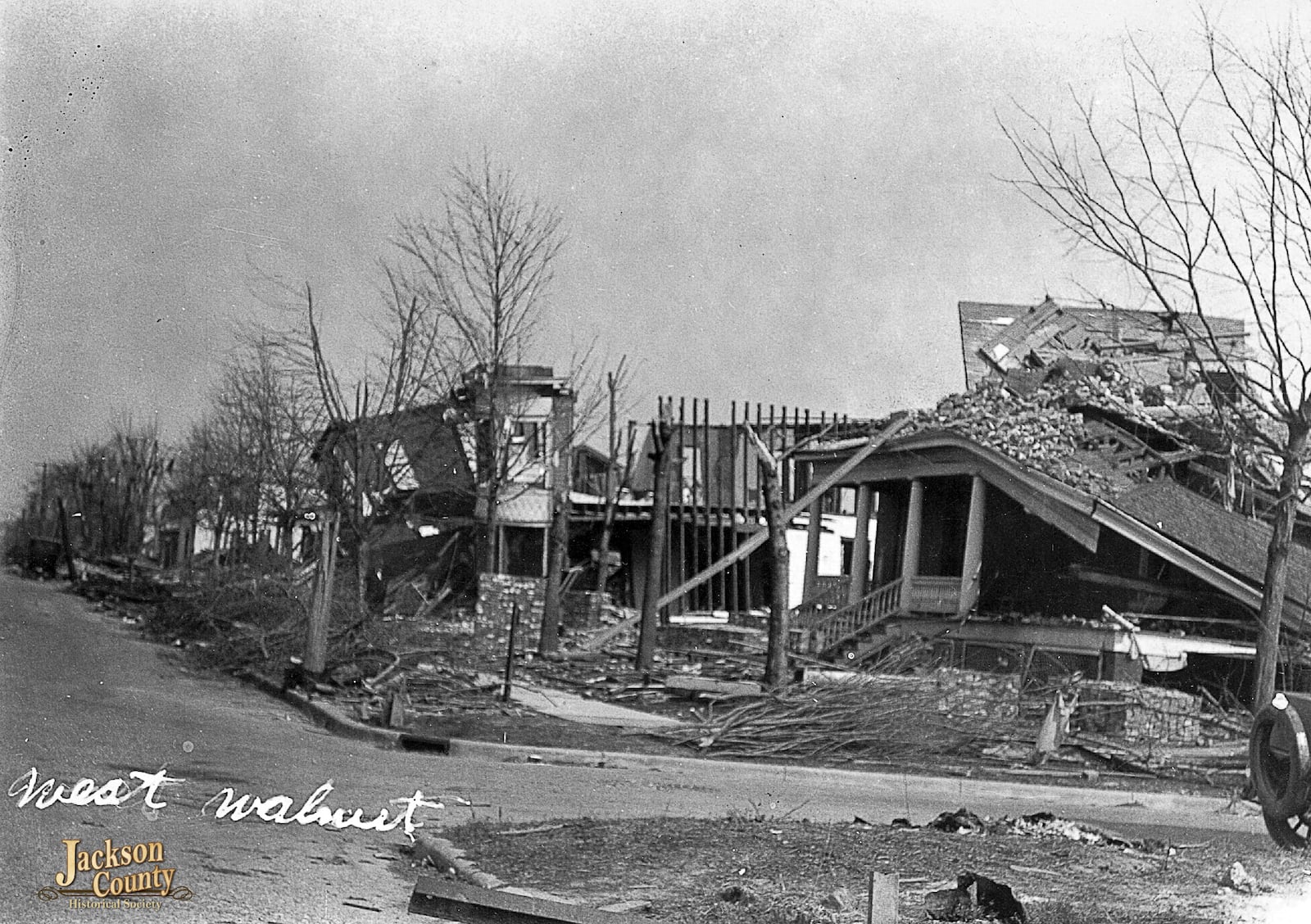 This photo provided by the Jackson County (Ill.) Historical Society shows Walnut and 22nd Streets in Murphysboro, Ill., after a tornado tore through Indiana, Illinois, and Missouri in March 1925. (Jackson County (Ill.) Historical Society via AP)