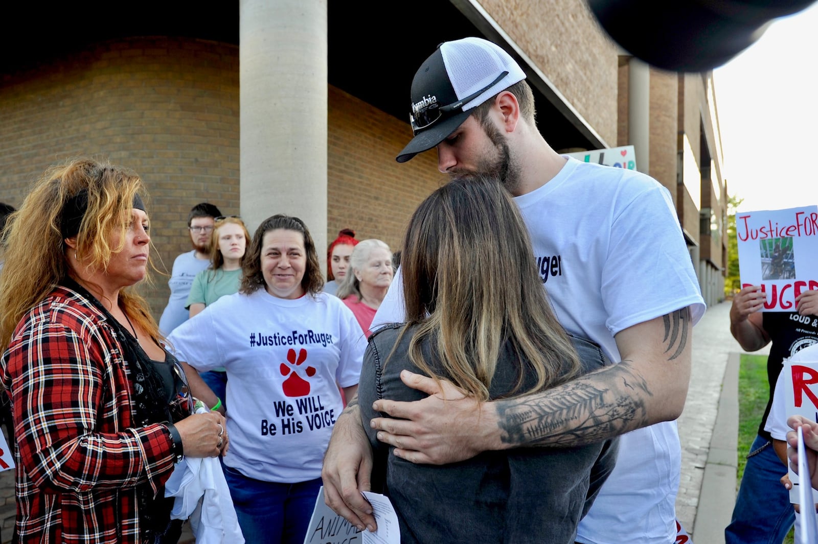 A crowd gathered Friday, Aug. 9, 2019, for the arraignment of Charles Miller, who is accused of beating a dog that later died in Madison Twp. on Monday. NICK GRAHAM / STAFF