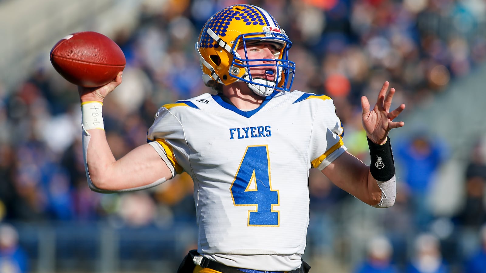 Marion Local High School senior Peyton Otte throws the ball during the Division VII state championship game on Saturday morning at Tom Benson Hall of Fame Stadium in Canton. Michael Cooper/CONTRIBUTED