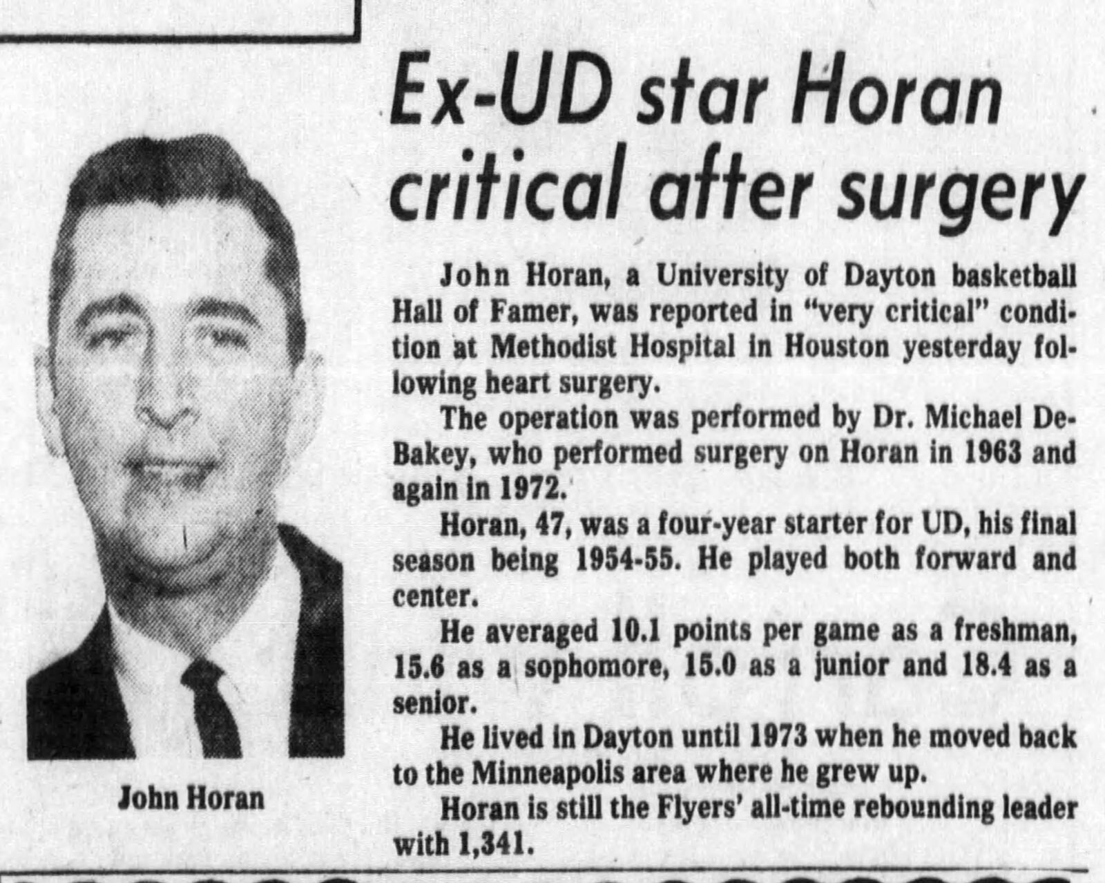 John Horan died in 1980 at the age of 47. DAYTON DAILY NEWS ARCHIVES