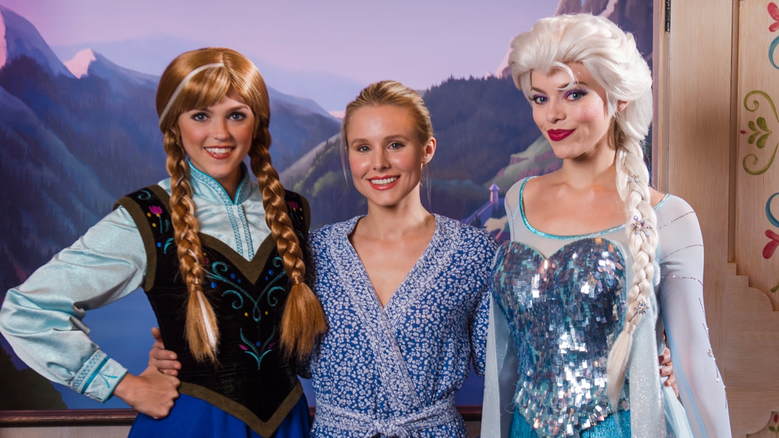 In this handout photo provided by Disney Parks, Actress Kristen Bell visits Anna and Elsa of Disney's 'Frozen,' Thursday, September 7, 2017, in the Norway pavilion at Epcot at Walt Disney World Resort in Lake Buena Vista, Florida. The teaser trailer for "Frozen 2" has been released.