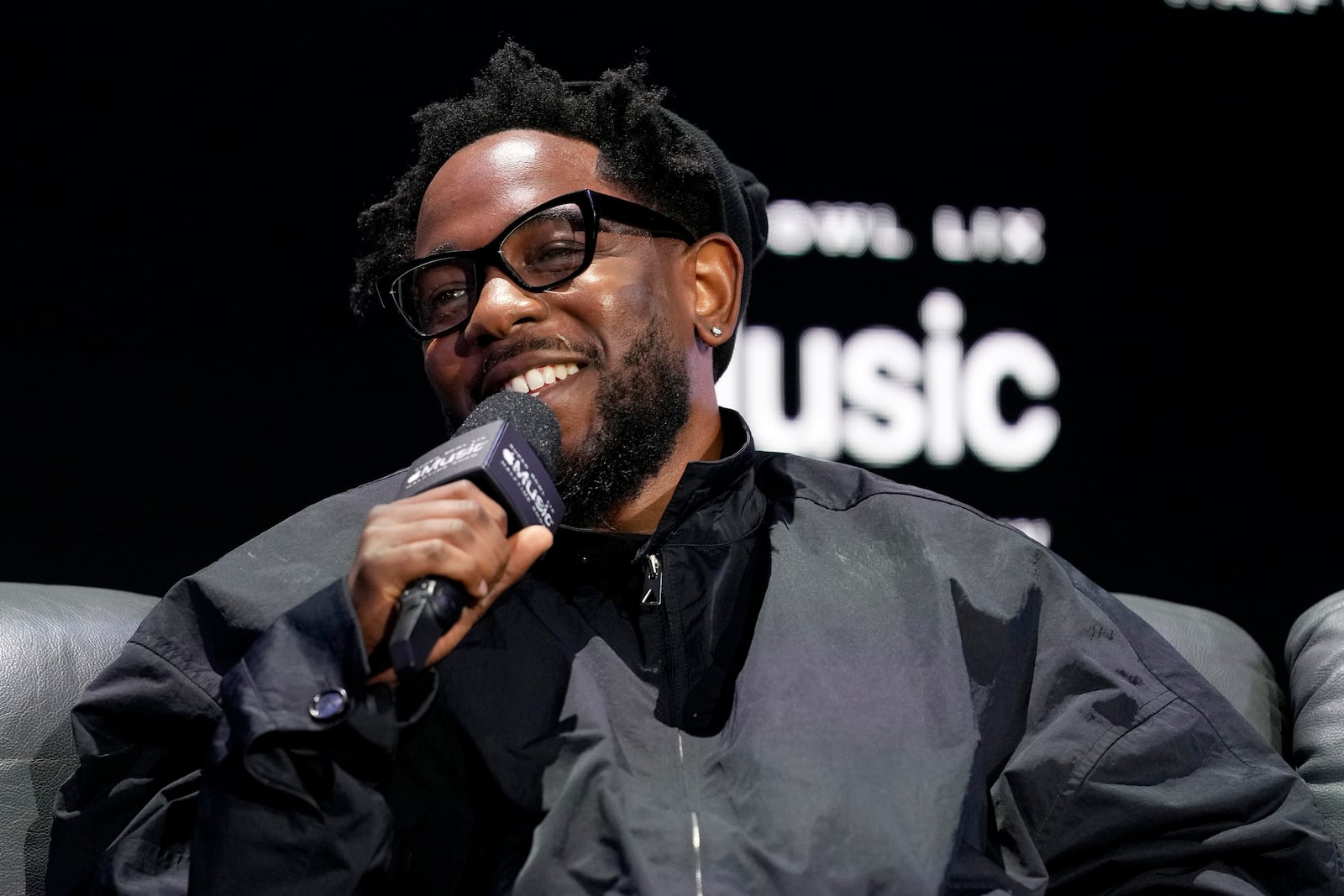 Apple Music Super Bowl LIX Halftime Show performer Kendrick Lamar speaks during a news conference, Thursday, Feb. 6, 2025, in New Orleans ahead of the NFL Super Bowl 59 football game between the Philadelphia Eagles and the Kansas City Chiefs. (AP Photo/Matt York)