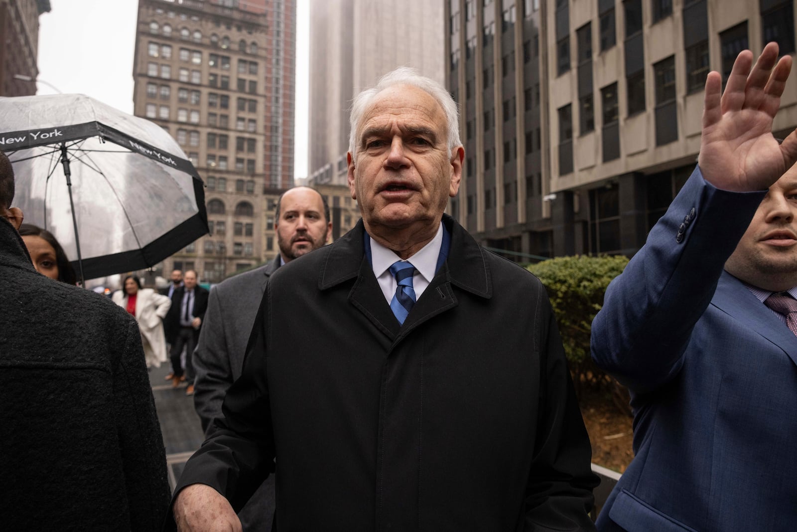 New York City Council member Robert Holden exits the Federal Plaza, Thursday, Feb. 13, 2025, in New York. (AP Photo/Yuki Iwamura)