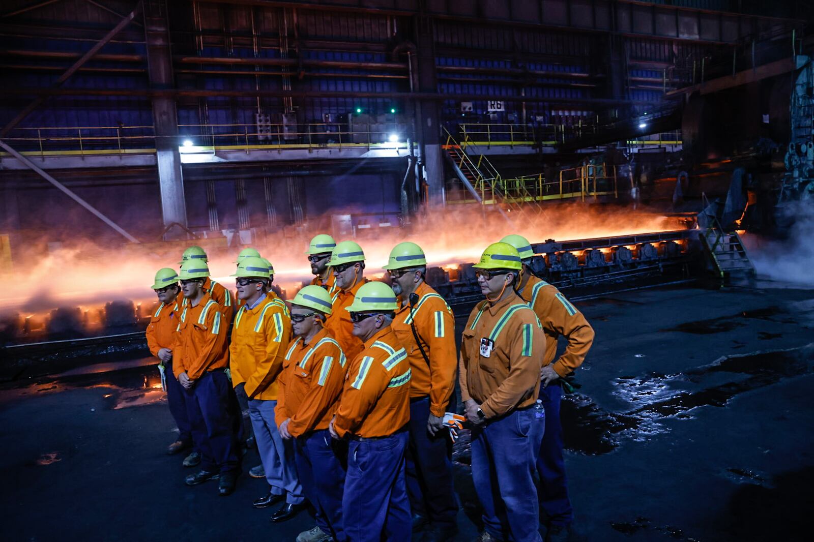 Ohio Lt. Governor Jon Husted poses with Cleveland Cliffs Metal Works workers in the Hot Strip Mill Thursday September 26, 2024. Husted was touring the plant to promote training and Ohio manufacturing. JIM NOELKER/STAFF