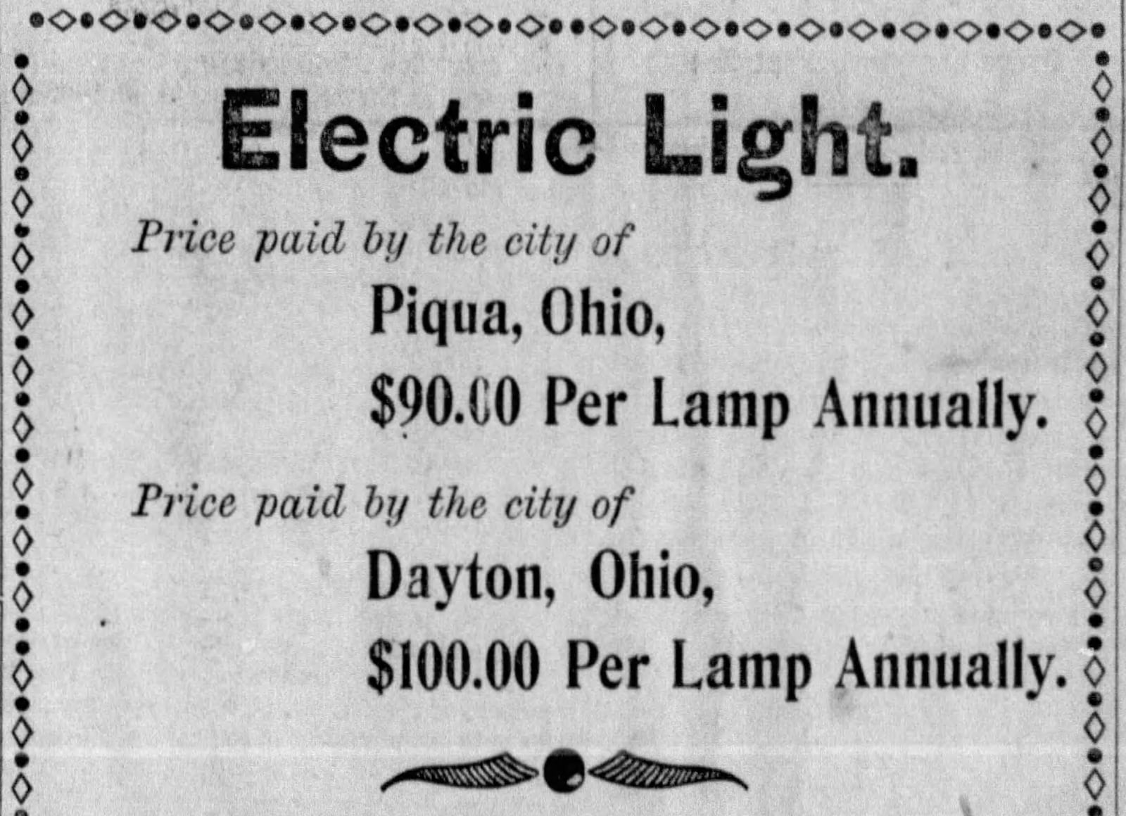 In 1898 cities paid for streetlight electricity by the lamp. DAYTON DAILY NEWS ARCHIVES