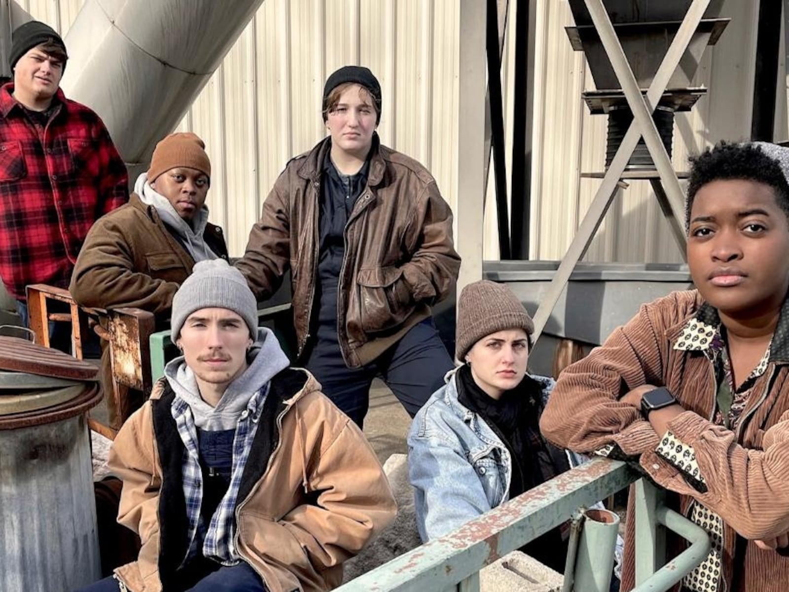 L to R: Jacob Jones, Marcus Antonio, Tommy Cole, Madyson McCabe, Elaine Mueller, and Zavi Odetta in Wright State's production of "Sweat."