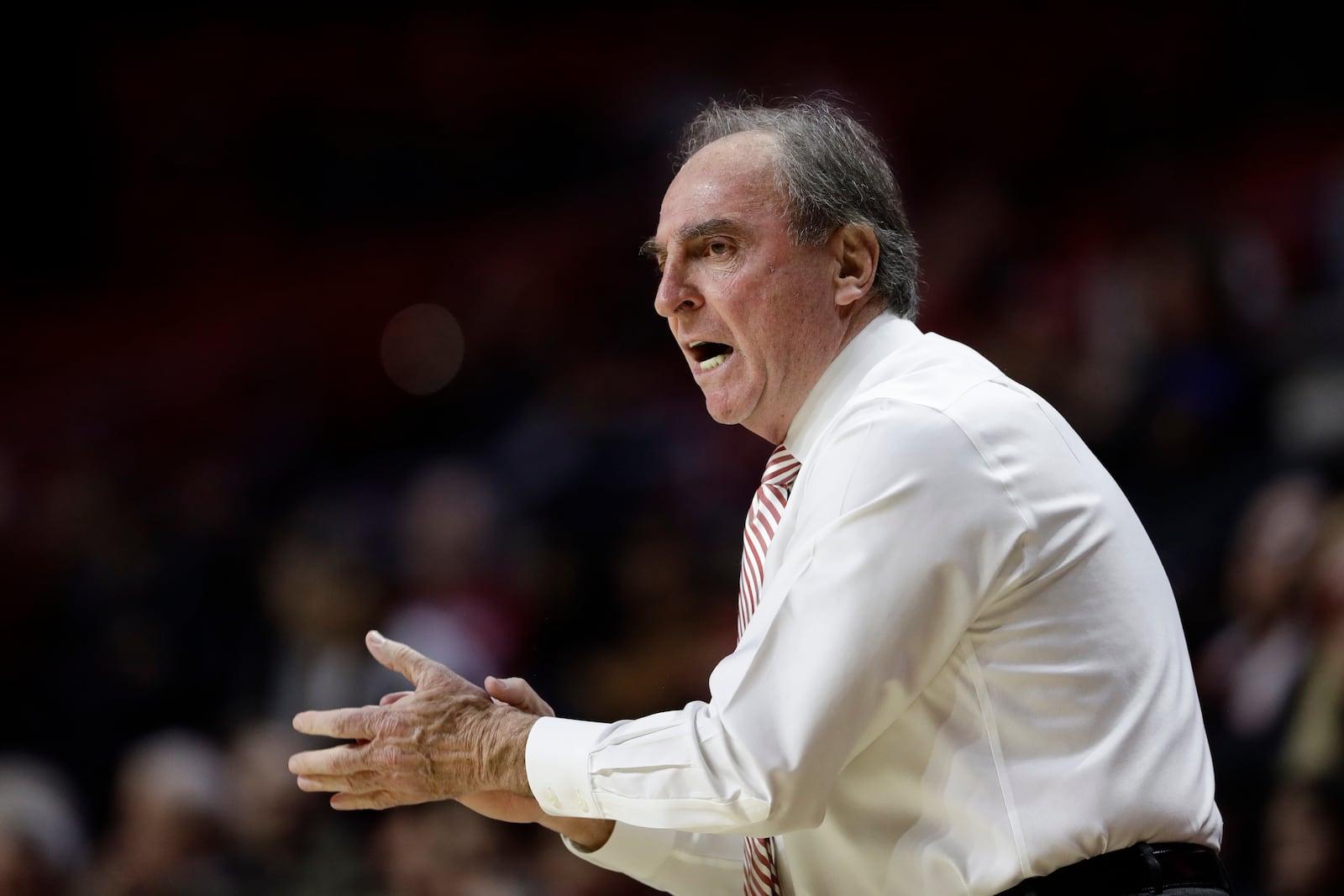 FILE - Temple coach Fran Dunphy applauds during the team's NCAA college basketball game against Houston on Jan. 9, 2019, in Philadelphia. La Salle announced the hiring of Dunphy as men's basketball coach Tuesday, April 5, 2022. (AP Photo/Matt Slocum, File)