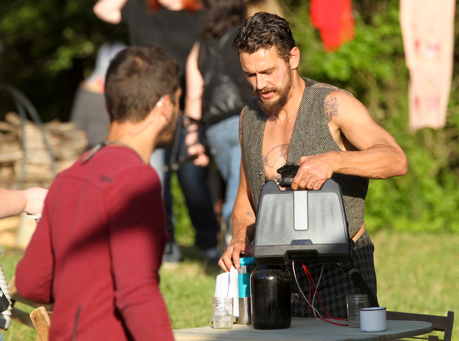 James Franco, director and star of the film, The Long Home, works on the set staged at a farmhouse cabin in Shandon, Saturday, May 23, 2015. GREG LYNCH / STAFF