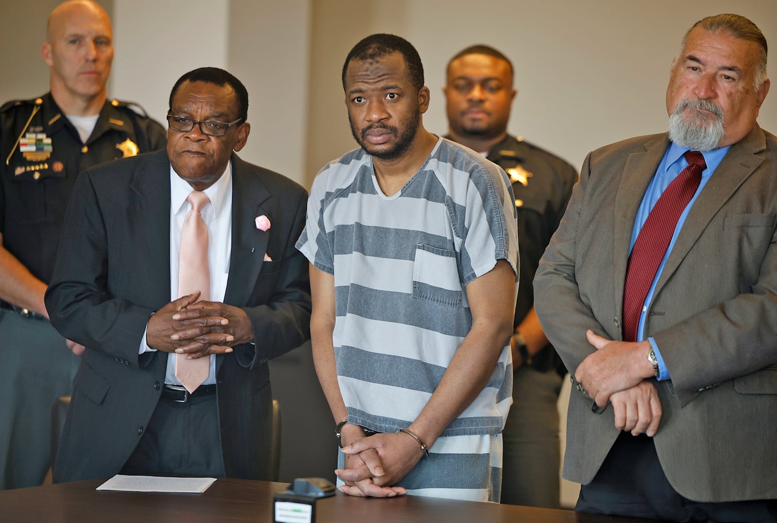 Hermanio Joseph stands as he listens to Clark County Common Pleas Judge Douglas Rastatter  sentences him to 9-13 and a half years in prison Tuesday, May 21, 2024. BILL LACKEY/STAFF