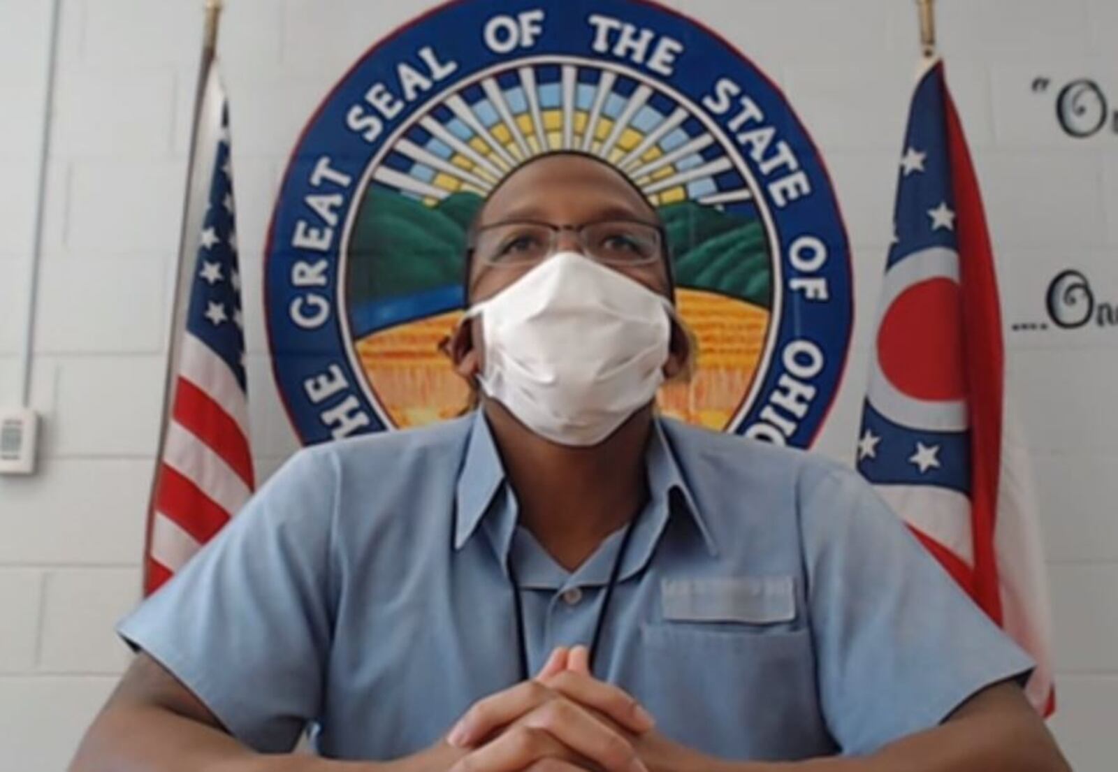 Inmate Carlos Kerby of Clark County grows plants in the greenhouse at Warren Correctional Institution. Kerby, scheduled for release next November, plans to use these lessons to land a job or start a business. He is pictured here at the prison during a video conference. 