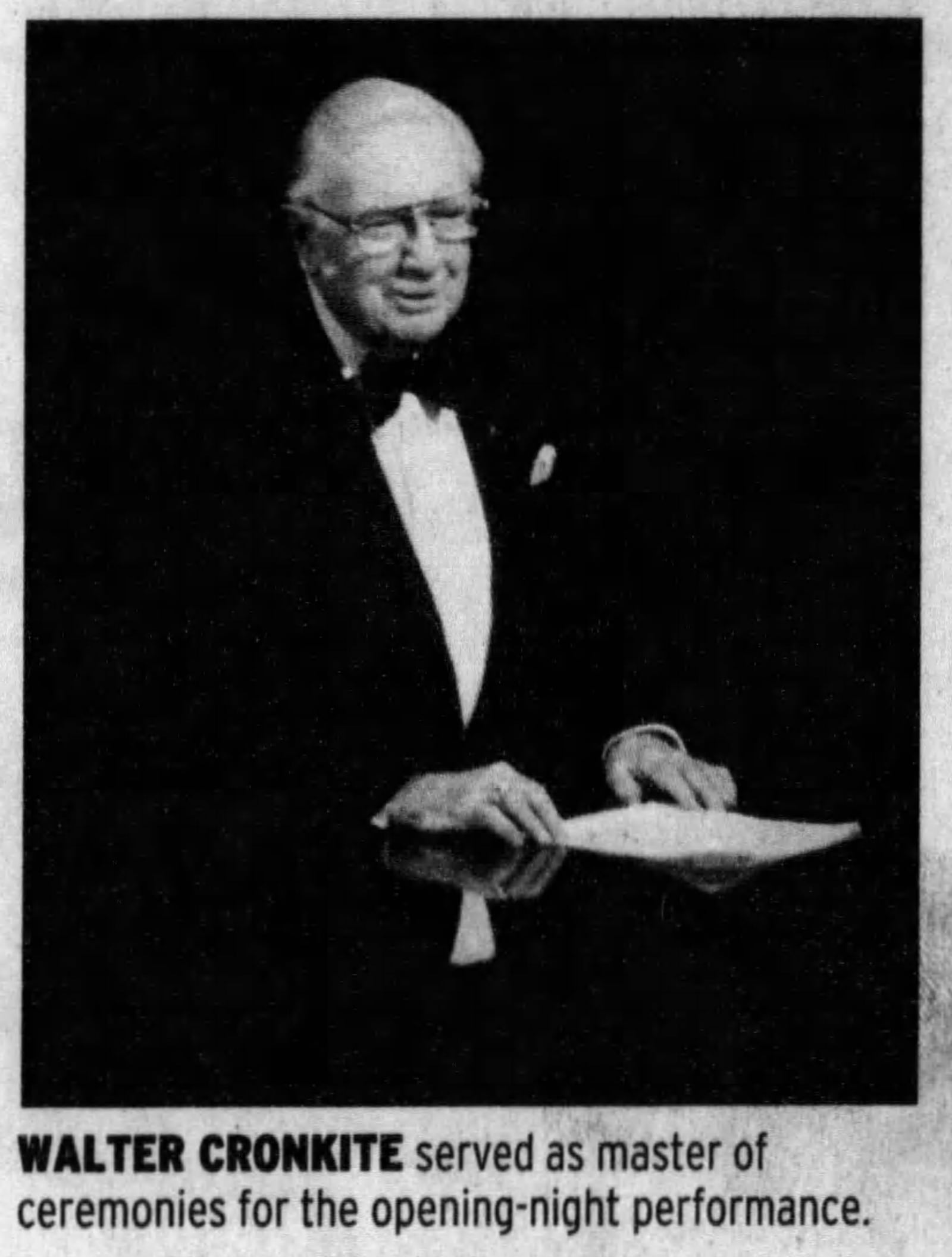 Walter Cronkite served as master of ceremonies for the opening night performance at the Schuster Center in 2003. DAYTON DAILY NEWS ARCHIVES