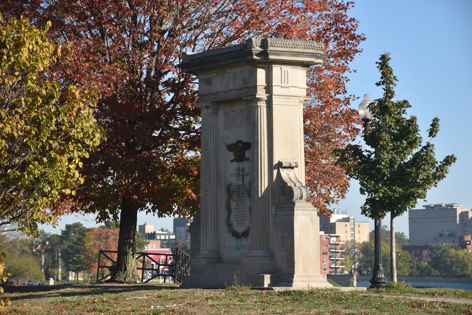 One of the monuments honoring veterans in a city of Dayton park at West Third Street and  Edwin C. Moses Boulevard in West Dayton. The park is will be the home of a new memorial honoring recipients of the Medal of Honor who are from the greater Dayton area. CORNELIUS FROLIK / STAFF