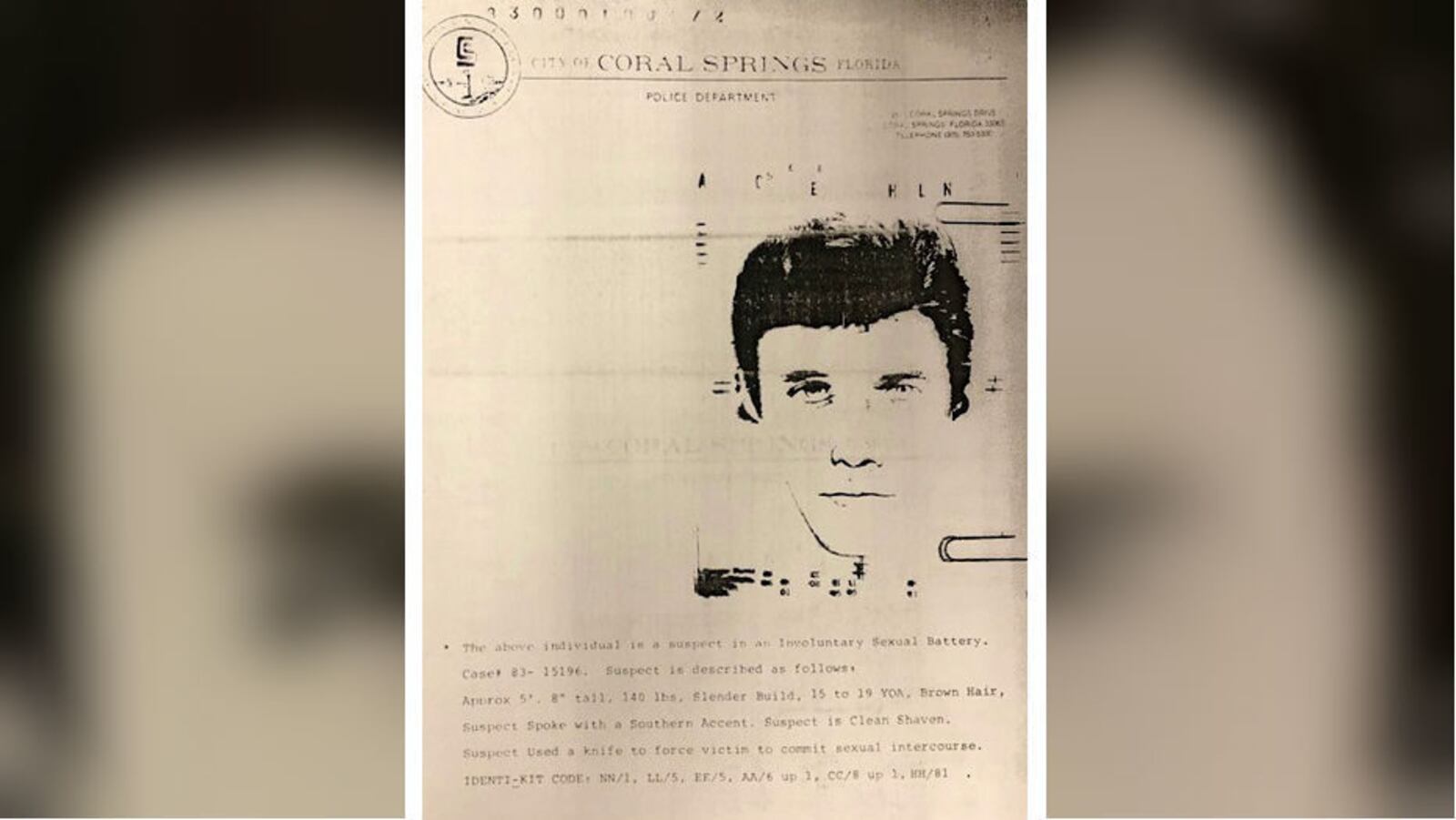 Pictured is a sketch of the man accused of raping a woman at knifepoint in August 1983 in Coral Springs, Florida. Timothy Alan Norris, 60, has been charged in the cold case, which authorities say was solved last month through DNA evidence.