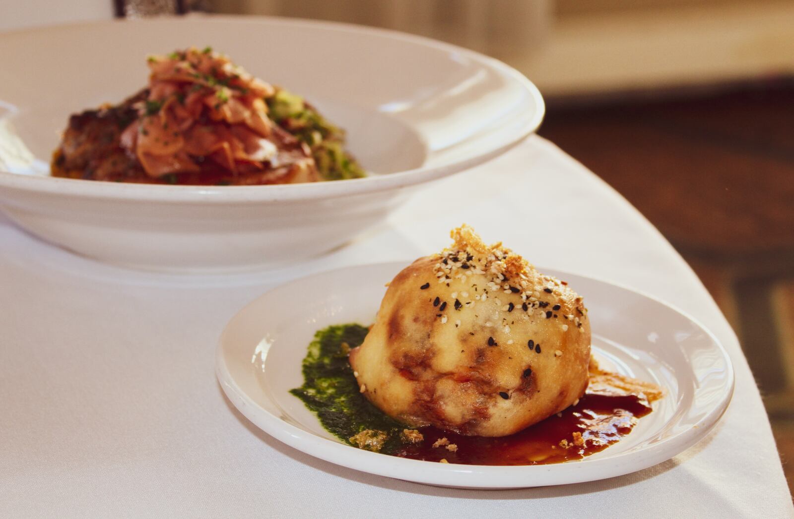 Aaron Braun, a chef at Meadowlark Restaurant won the top honors at the Ohio Pork Council’s  2019 Taste of Elegance Chef Competition and Legislative Reception in New Albany. his pork bun appetizer is pictured in the front.