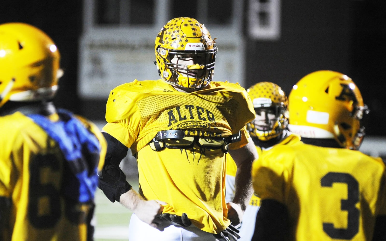 Alter senior Connor Meyer is carrying on a family tradition with the Knights. Alter prepares for Wapakoneta during a practice on Wednesday, Nov. 14, 2018. MARC PENDLETON / STAFF