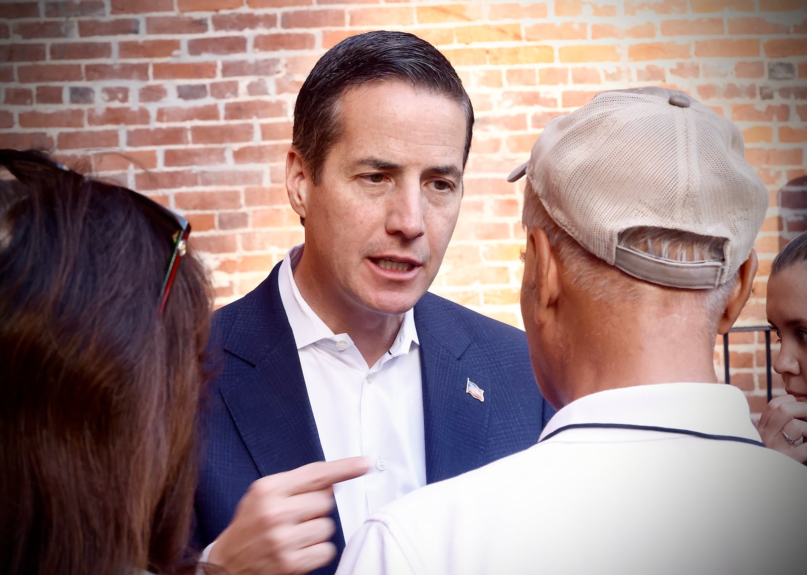 Republican candidate for U.S. Senate Bernie Moreno speaks to people at a Springfield press conference on Saturday, Sept. 14, 2024. MARSHALL GORBY / STAFF