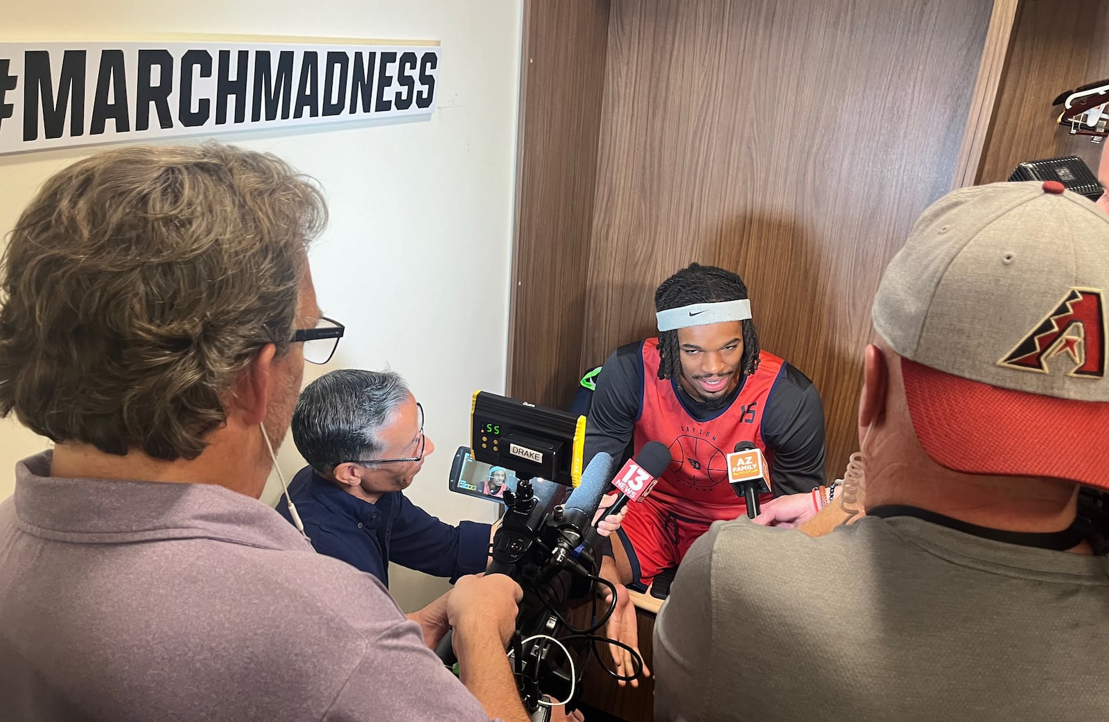 Dayton's DaRon Holmes II talks to reporters on Friday, March 22, 2024, at the Delta Center in Salt Lake City, Utah. David Jablonski/Staff