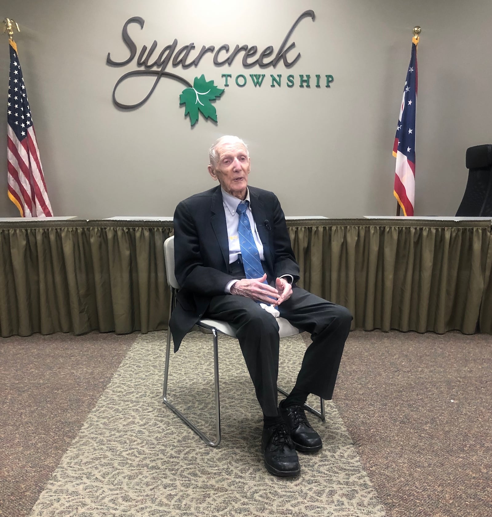 Jim "Pee Wee" Martin at the Sugarcreek Twp. building. Martin will turn 100 at the end of April. CONTRIBUTED