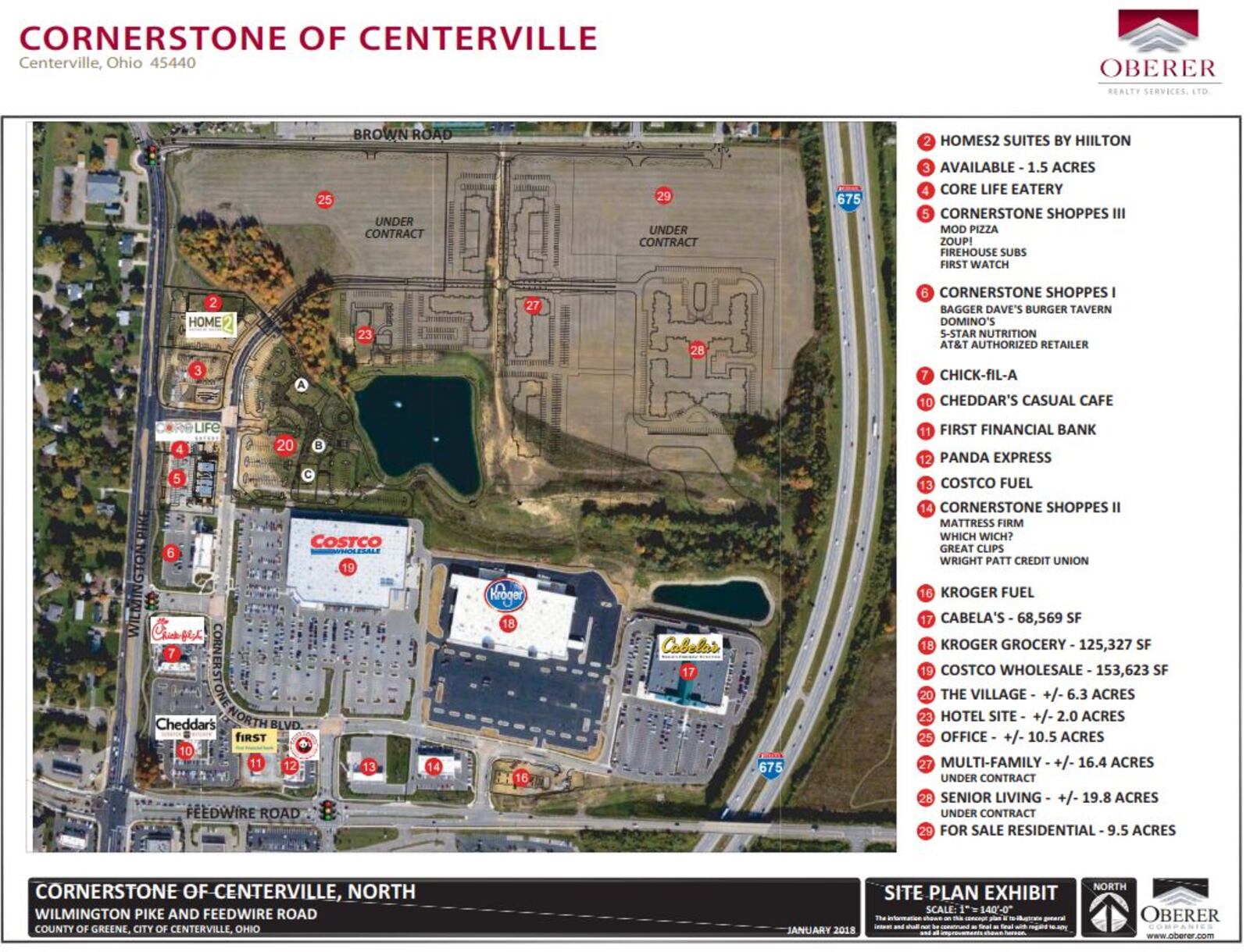 The site plan for Cornerstone of Centerville, which has brought in about a half-dozen restaurant chains that chose Cornerstone to make their entry into the Dayton market. Photo from obererrealty.com