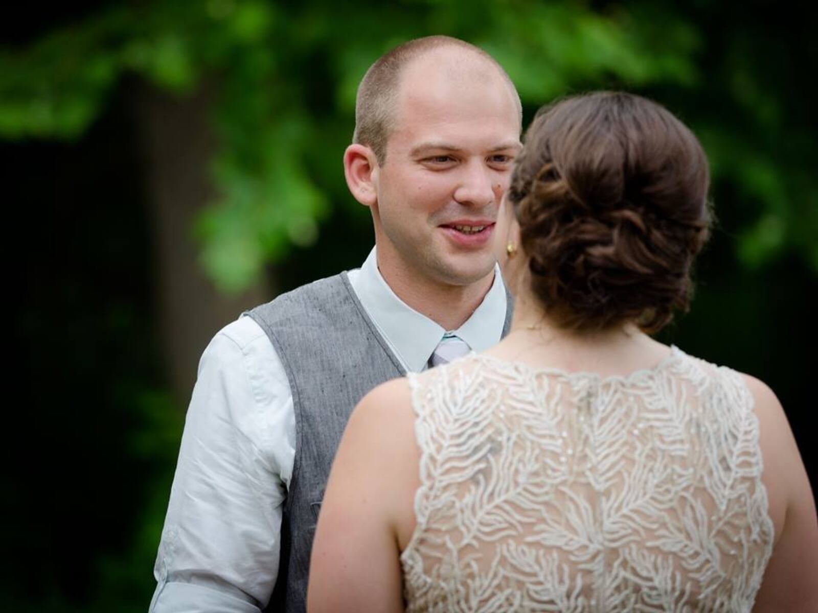 Patrick Wolterman with his wife on their wedding day. 