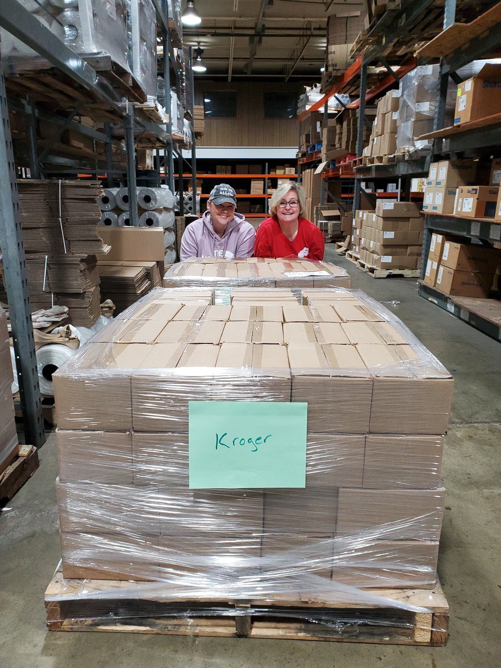 From left, April Pollock and Shelly Heller, founders of Tempagenix, next to their first shipment to Kroger. This photo was taken on a recent Saturday morning. CONTRIBUTED.