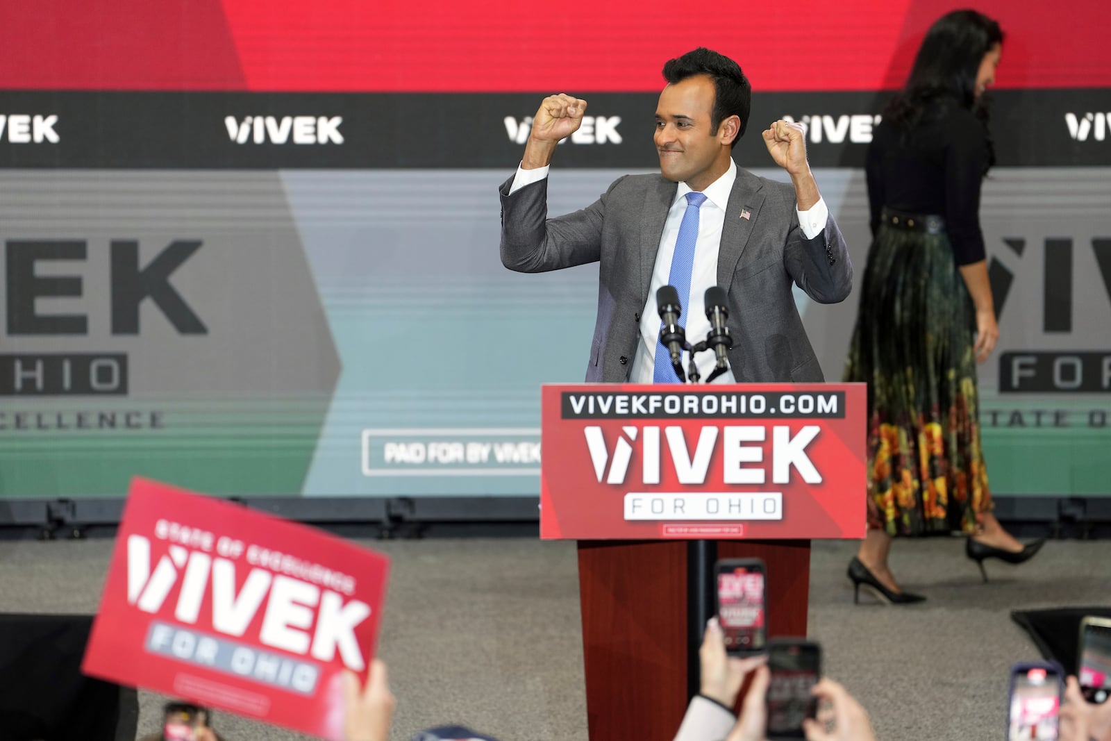 Vivek Ramaswamy announces his candidacy for Ohio governor, Monday, Feb. 24, 2025, in West Chester Township, Ohio. (AP Photo/Kareem Elgazzar)