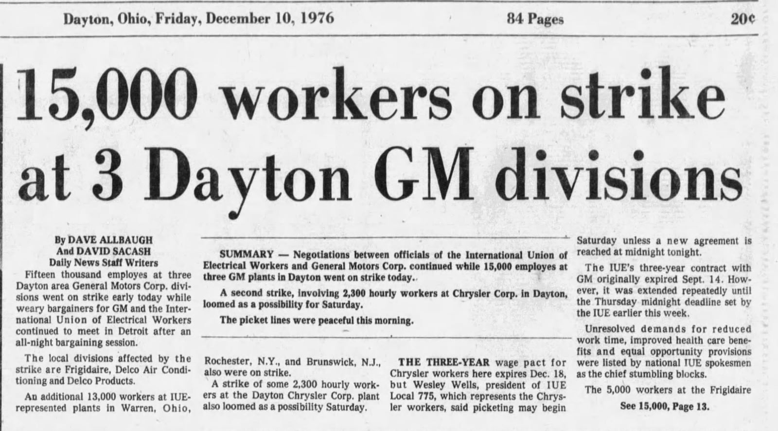 Dec. 10, 1976: 15,000 workers on strike at 3 Dayton GM divisions. DAYTON DAILY NEWS ARCHIVES