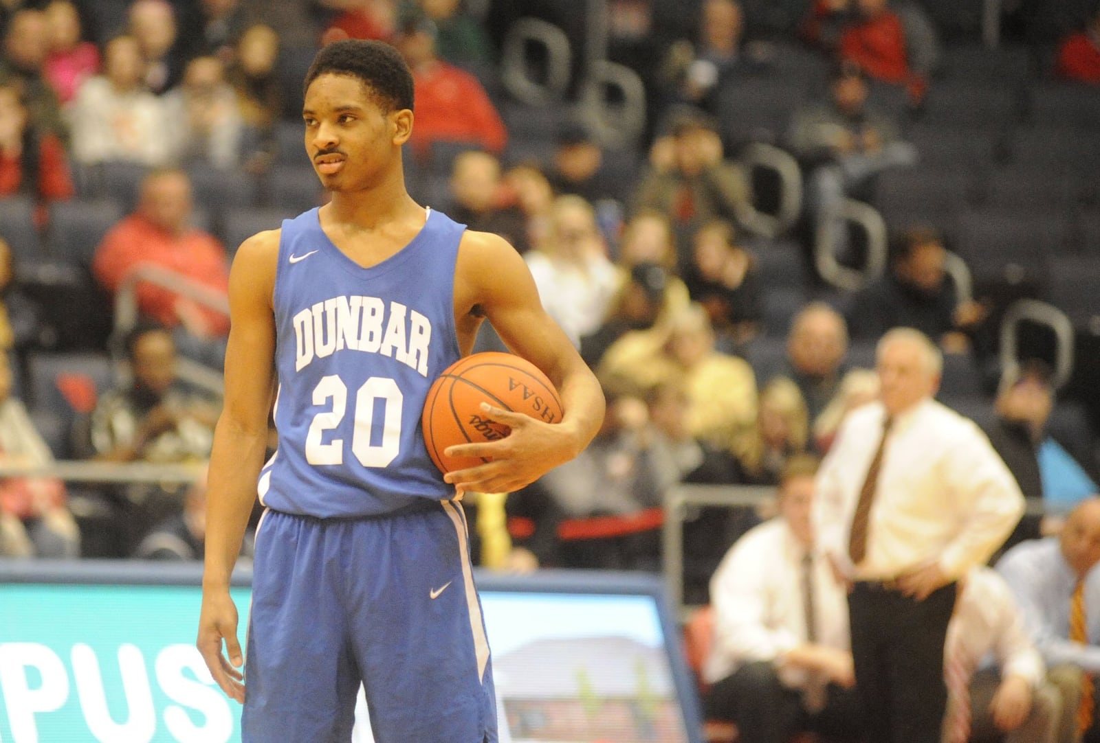 Dunbar, including Michael Elmore, held the ball for more than nine minutes of the second half. Dunbar defeated Fenwick 27-26 in a boys high school basketball D-II sectional final at UD Arena on Wed., March 7, 2018. MARC PENDLETON / STAFF