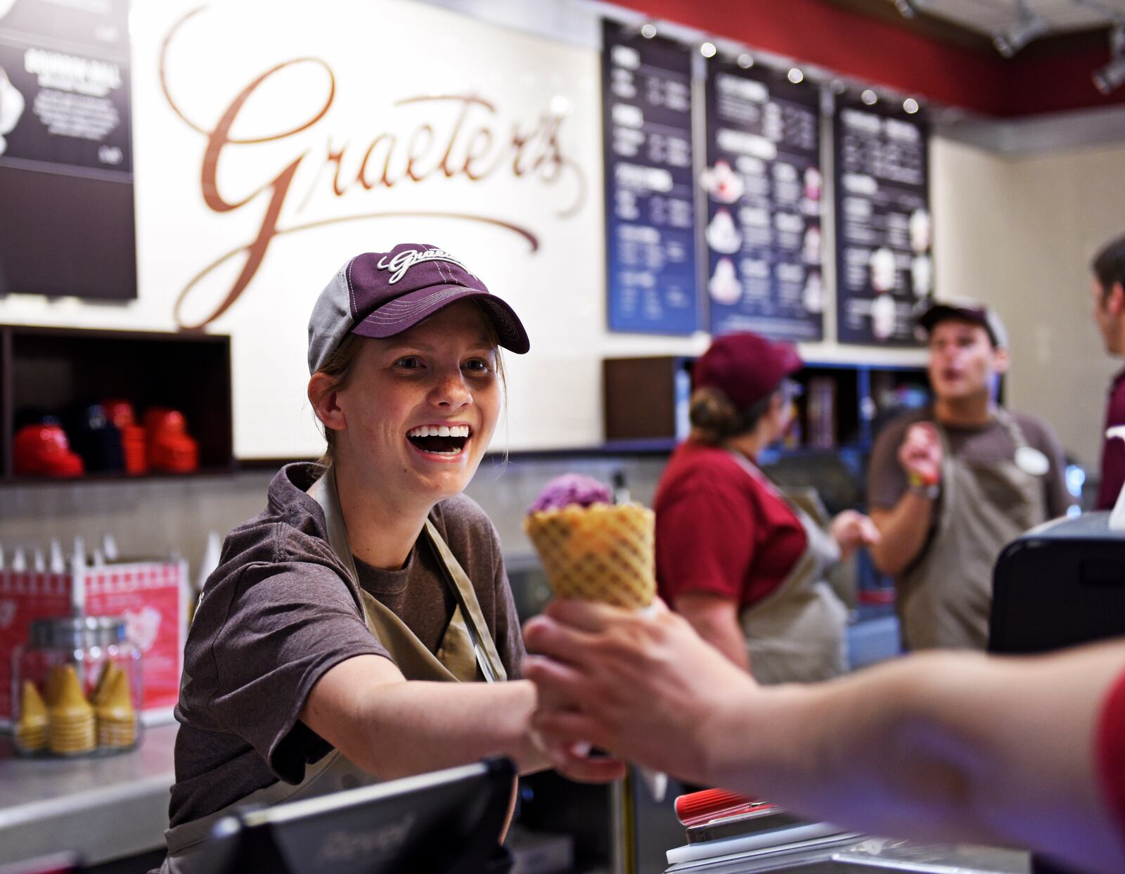 During the Cones for the Cure Campaign, from Sept. 10 - 20, loyalty rewards members on the Graeter’s App will be eligible for a free cone of Elena’s Blueberry Pie ice cream.  NICK GRAHAM/2015