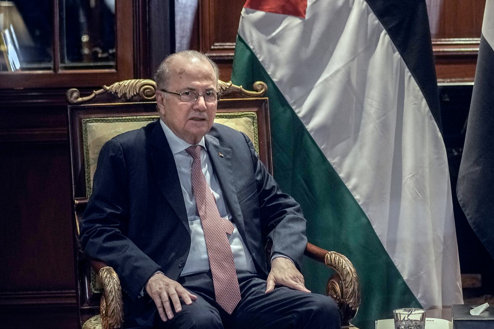 Palestinian Prime Minister Mohammad Mustafa looks on during his meeting with Egyptian Foreign Minister Badr Abdelatty, in Cairo, Egypt, Wednesday, Feb. 5, 2025. (AP Photo/Amr Nabil)